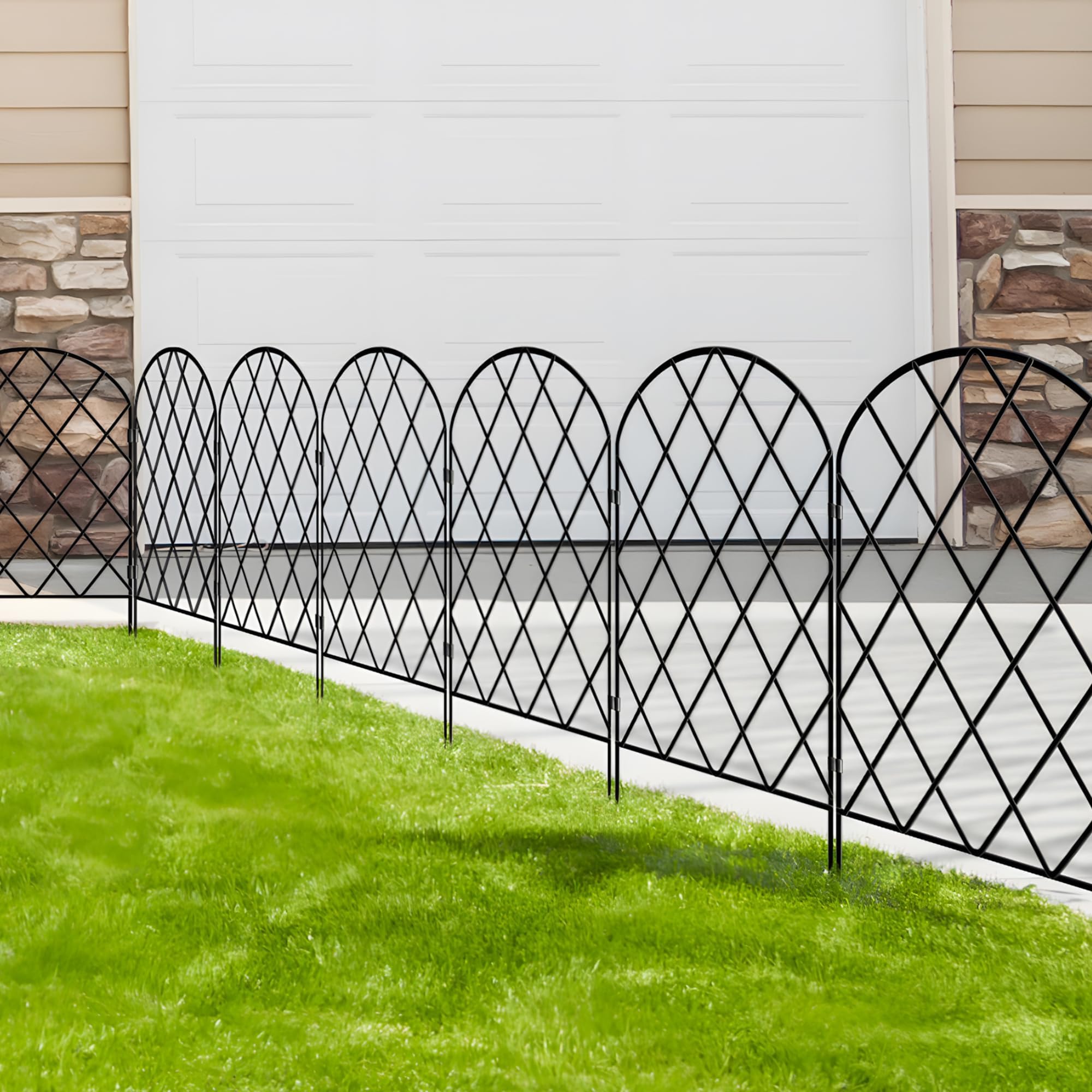 Thealyn Dekorativer Gartenzaun aus Metall (10 Stk., 61x33 cm, L: 3,3 m), grabungsfreier Steckzaun, wetterfest, für den Außenbereich, Beeteinfassung, Rasenkante & Wegbegrenzung (Die Raute)