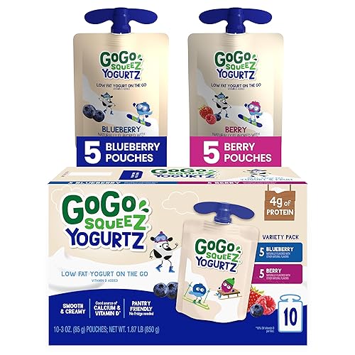 GoGo squeeZ YogurtZ - Paquete variado de bayas arándanos 3 onzas 10 bolsas aperitivos para niños hechos de yogur real y frutas apto para despensa no