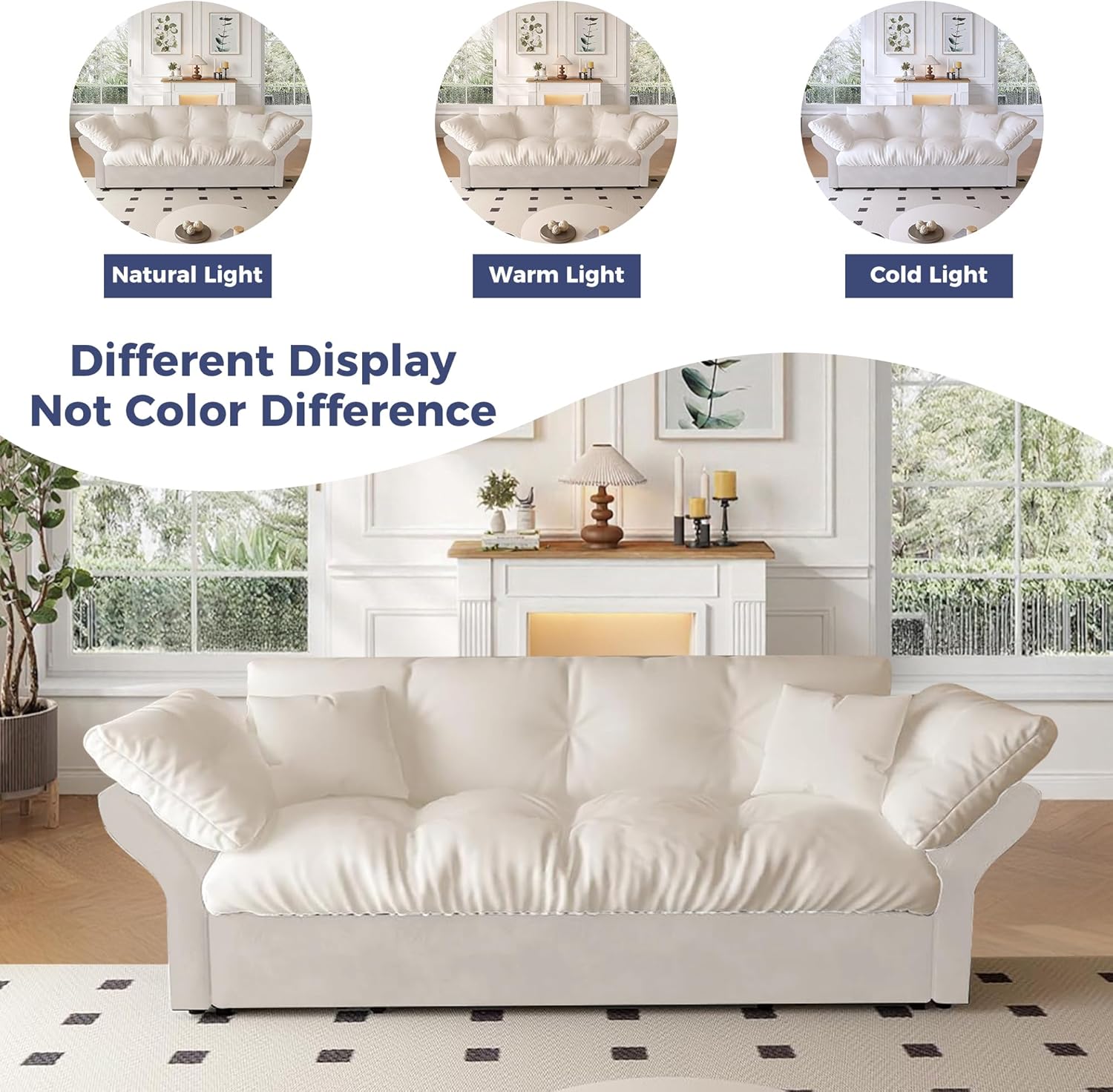 74.8" Queen Size Sleeper Sofa with Pull Out Bed, 3-in-1 Convertible Loveseat Sofa with 2 Pillows, Portable Pull Out Chaise for Living Room Apartment Small Spaces, Beige