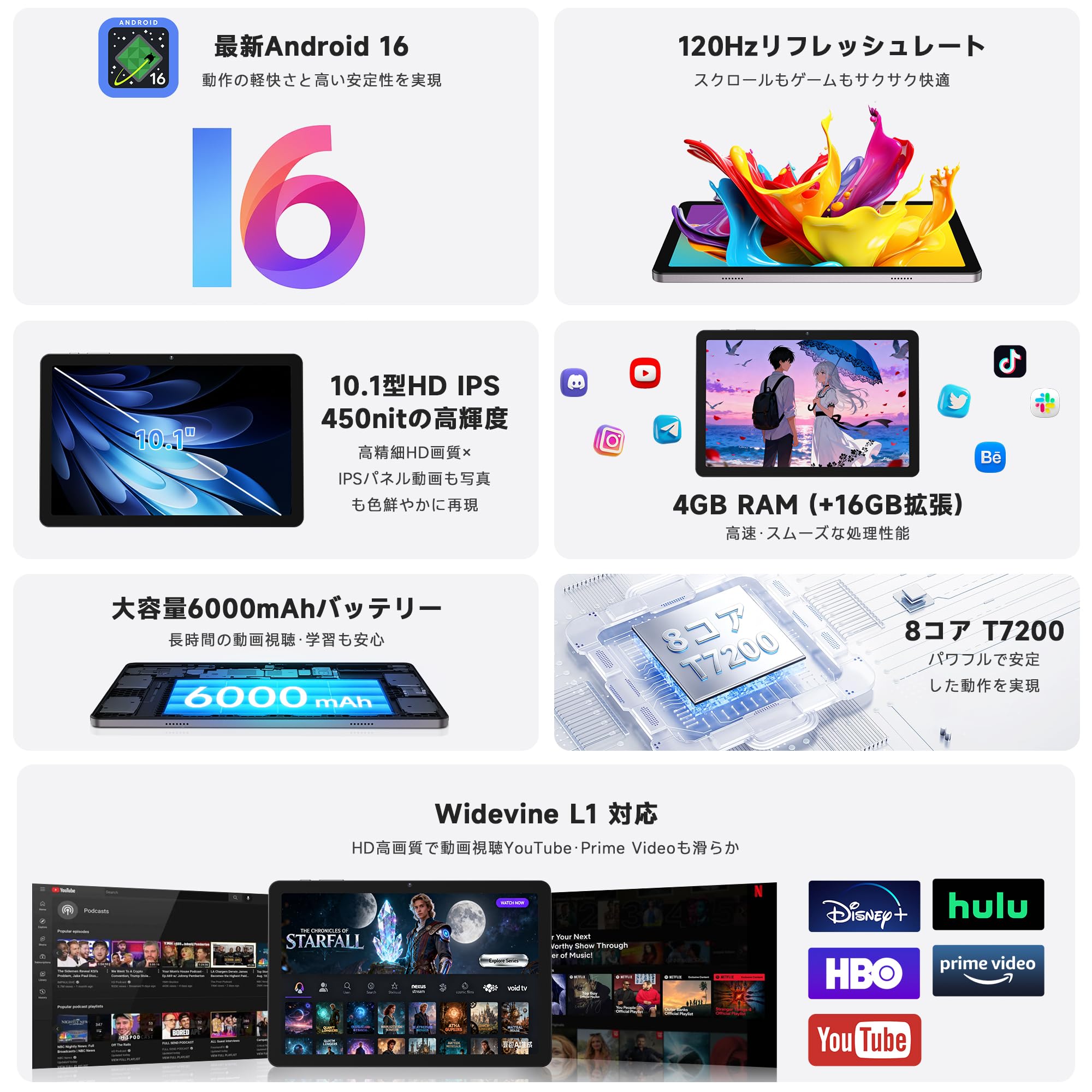 Amazon.co.jp: AOC M10 10 Inch Tablet Android 16 120Hz Widevine L1