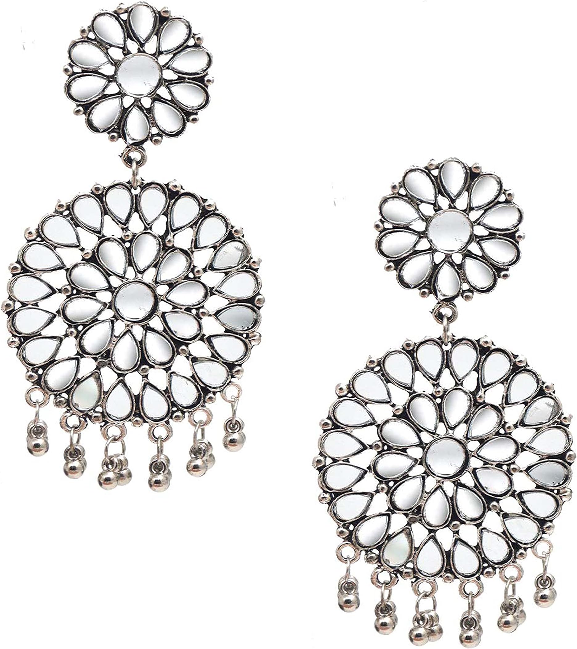 Total Fashion Oxidised Silver Jewellery Chandbali Mirror Earring for Women & Girls