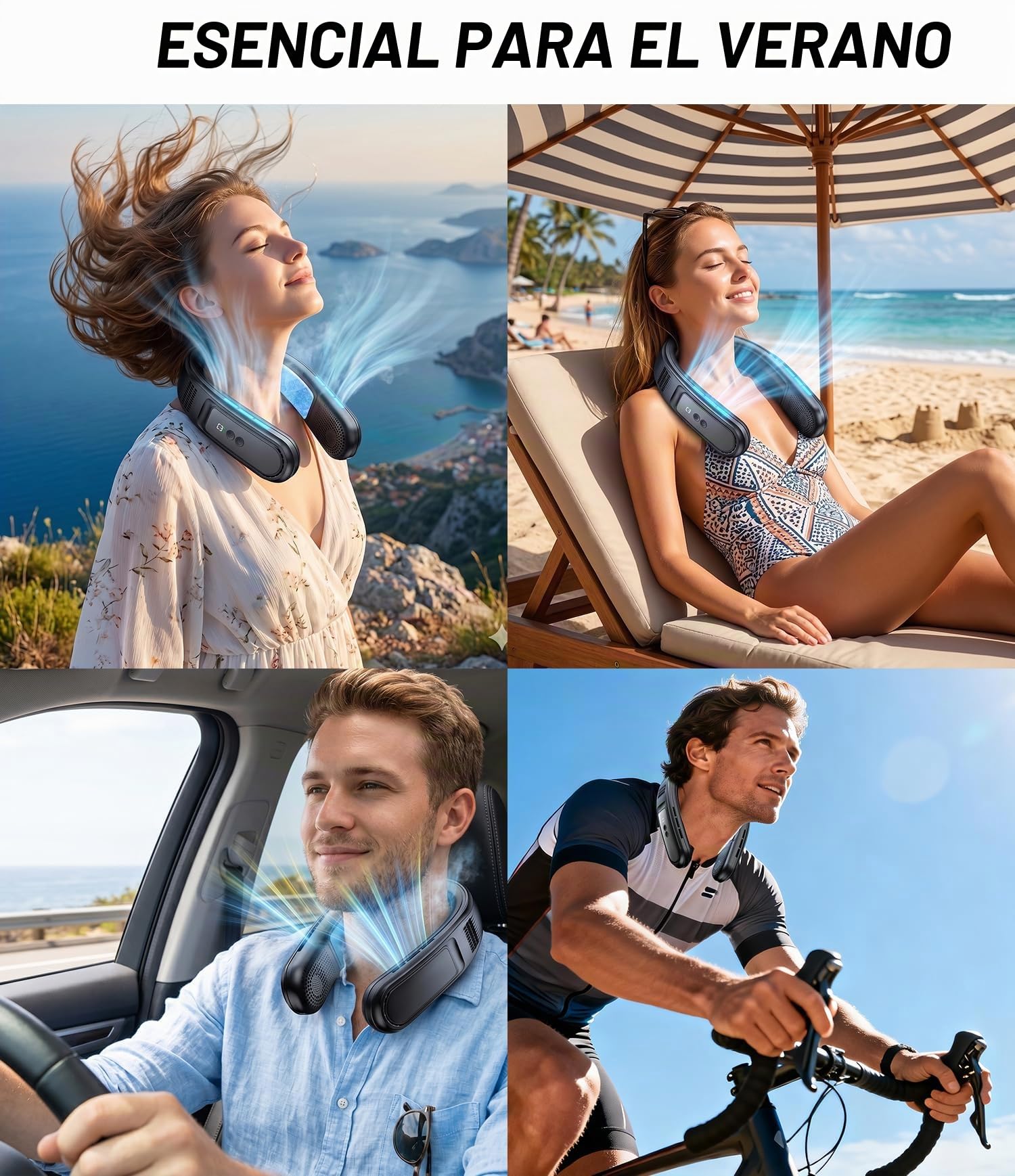 Ventilador de Cuello Portatil con 2 Hielo Placas de Refrigeración, Ventilador Cuello Silencioso Aire Acondicionado Portátil, 4000mAh USB Recargable,Portable Neck Fan Regalos para Oficina Viaje Mujere