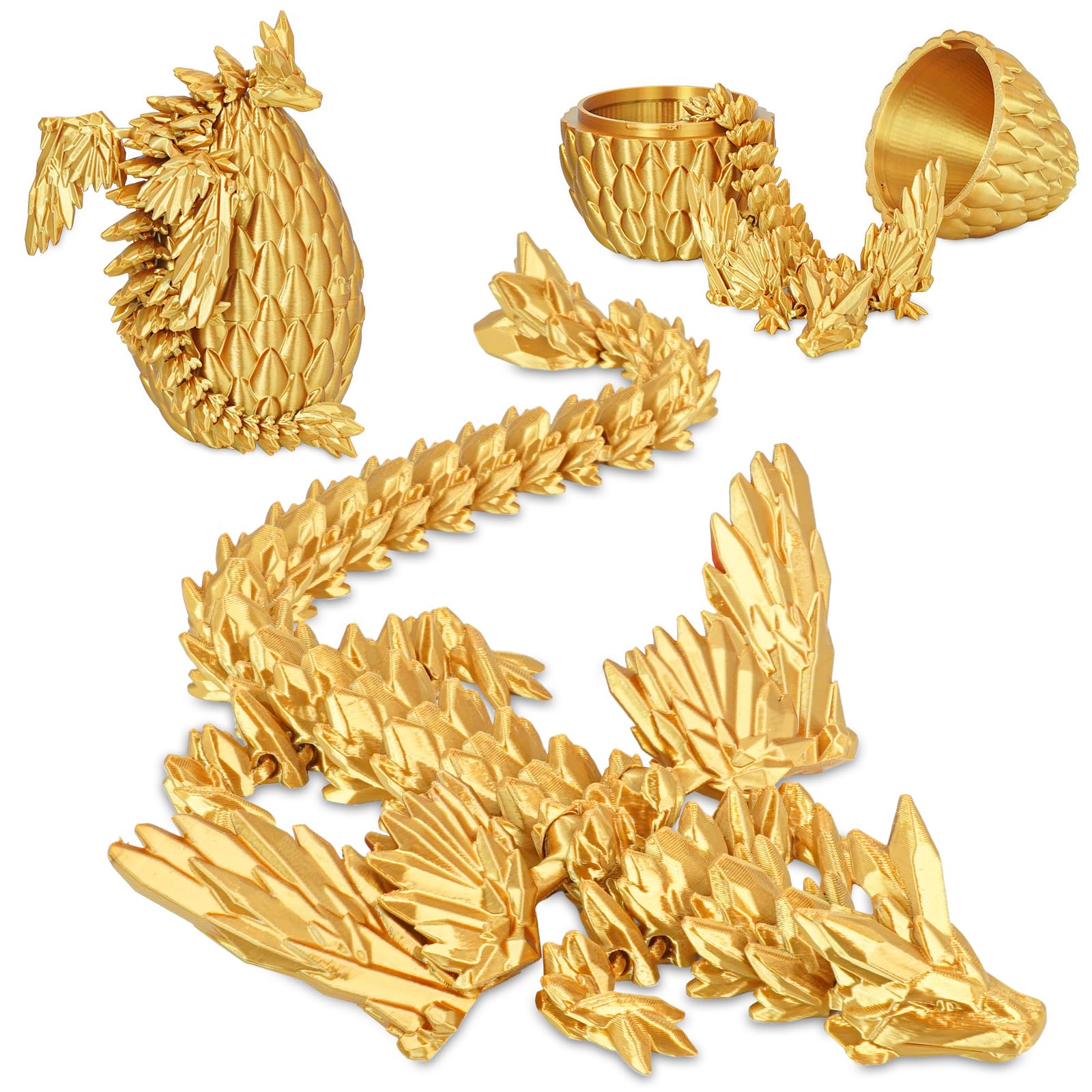 Winged Dragon Inside Surprise Egg Fun Collectible Toy Gift for Kids and Adults, 3D Printed Fantasy Dragon Ideal for Christmas Easter Birthdays and Holiday Decorations (Gold, Medium)