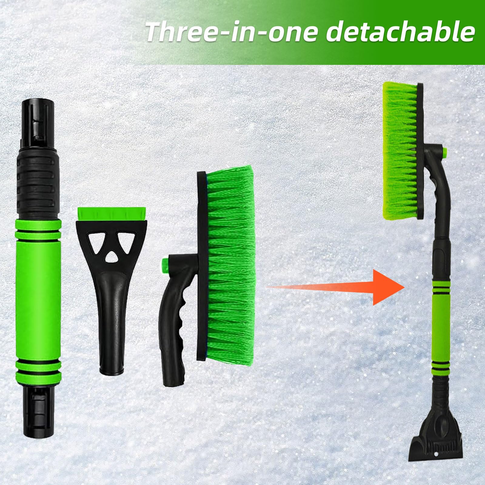 Raschietto Ghiaccio Auto 3 in 1, Spazzola Neve Telescopica Girevole 360°, Spatola Ghiaccio per Vetri Auto, Raschiaghiaccio Ergonomico Verde