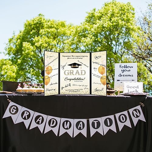 Miniatura 5 de Trgowaul Libro de invitados de graduación, certificado de firma alternativa, suministros para fiesta de graduación, color negro dorado 2023,