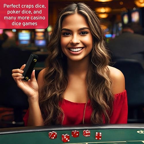 Vista 12 de Luck Lab Juego de 5 dados de casino de grado AAA de 0.748 in con bordes de navaja y números de serie a juego y estuche de cuero para dados (morado)