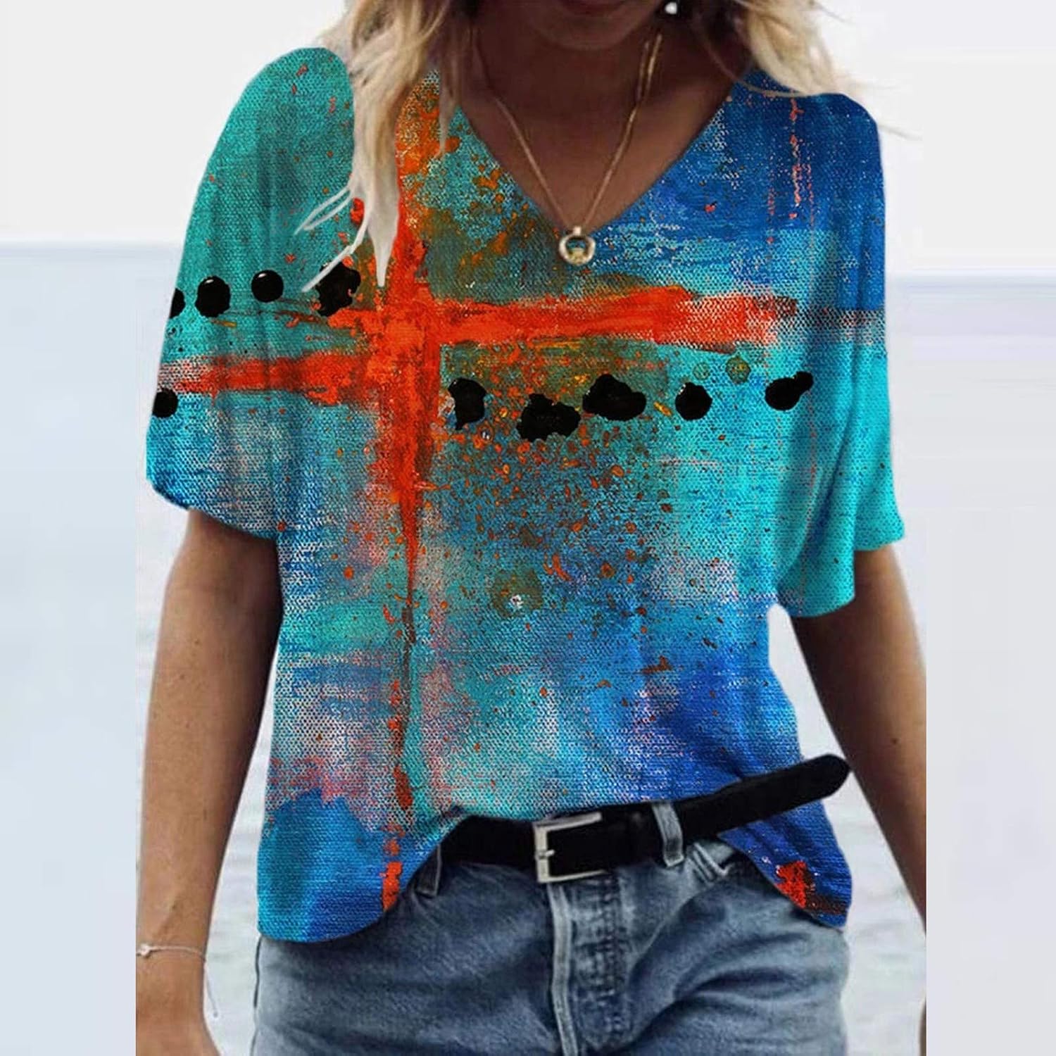 Womens Sweaters Fall 2021 Trendy,Vneck Cute Vintage Blouse Fitted Sheer Sleeve Anime Teenager Sweaters Tie Dye Workout Shirts for Women Velvet sLong Coats for Women image 2