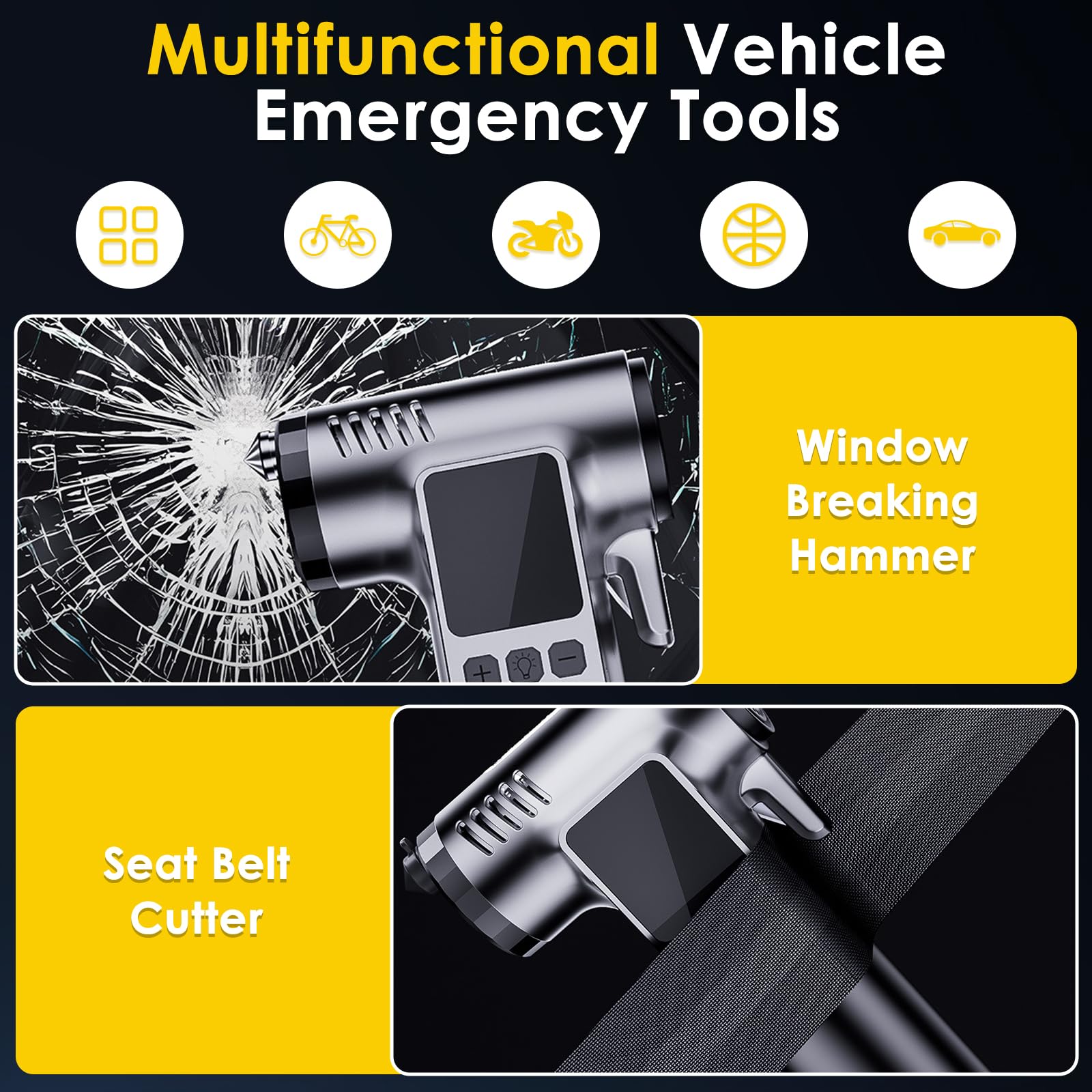 Compressore Aria Portatile Senza Fili 150PSI - Gonfiatore Per Auto, Bici, Moto Con Torcia E Martello - Foto 7