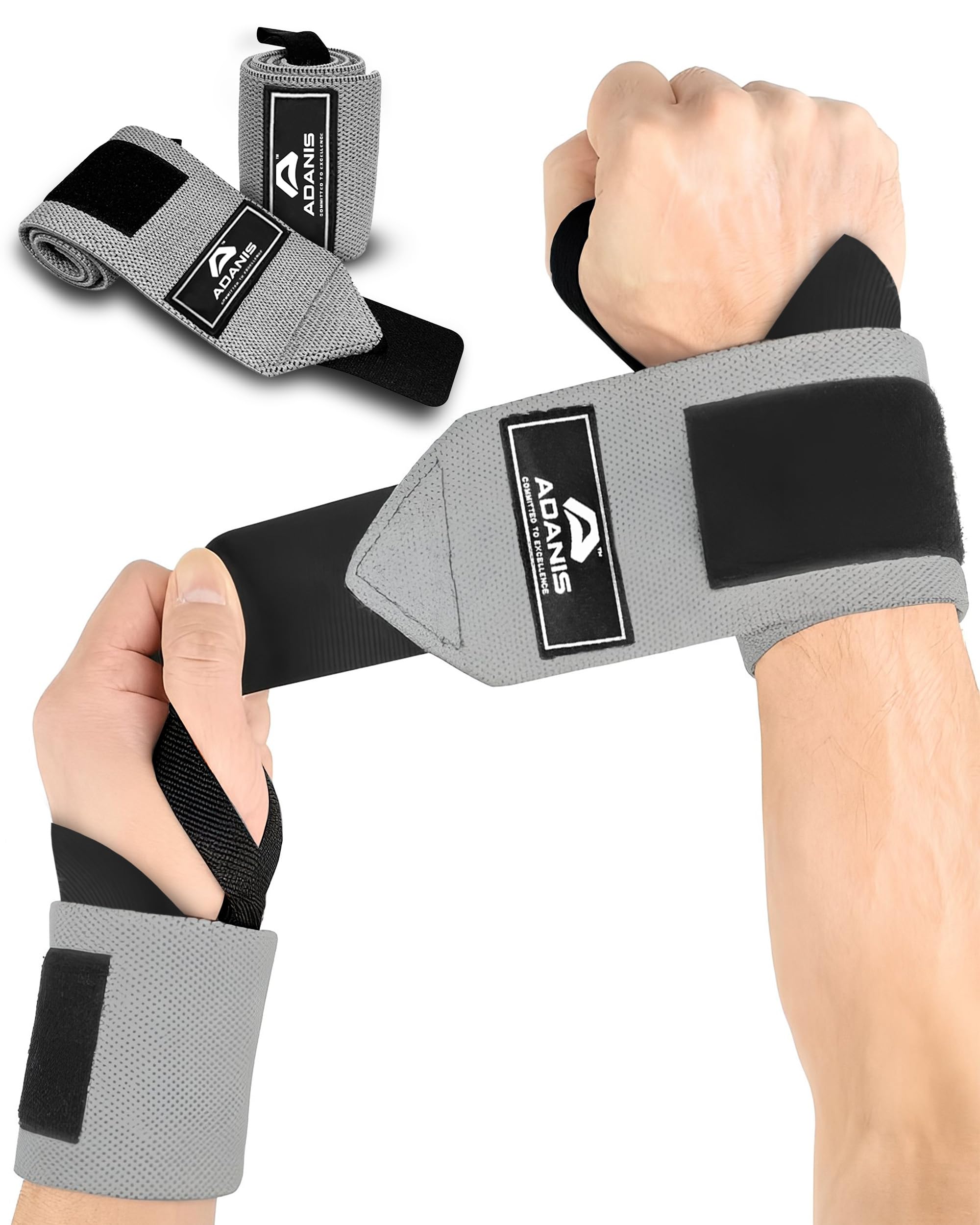 Adanis Wrist Wraps for Weightlifting – 50cm Professional Wrist Support with Thumb Loop & Durable Velcro – Non-Slip Heavy Duty Gym Straps for Powerlifting, CrossFit & Strength Training
