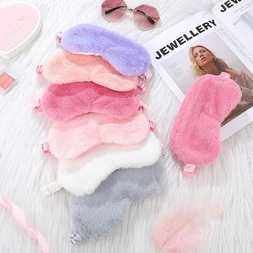 Miniatura 4 de Paquete de 12 máscaras de ojos peludas para dormir, máscara de ojos de piel sintética para dormir, vendaje de ojos para niñas y adultos, protección