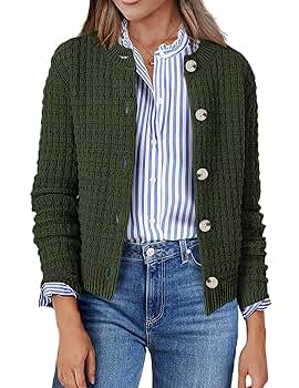 【AMOMENT】CROP BUTTON CARDIGAN SET Zeagoo Women's 2025 Knit Cardigan Sweaters Crew Neck Button