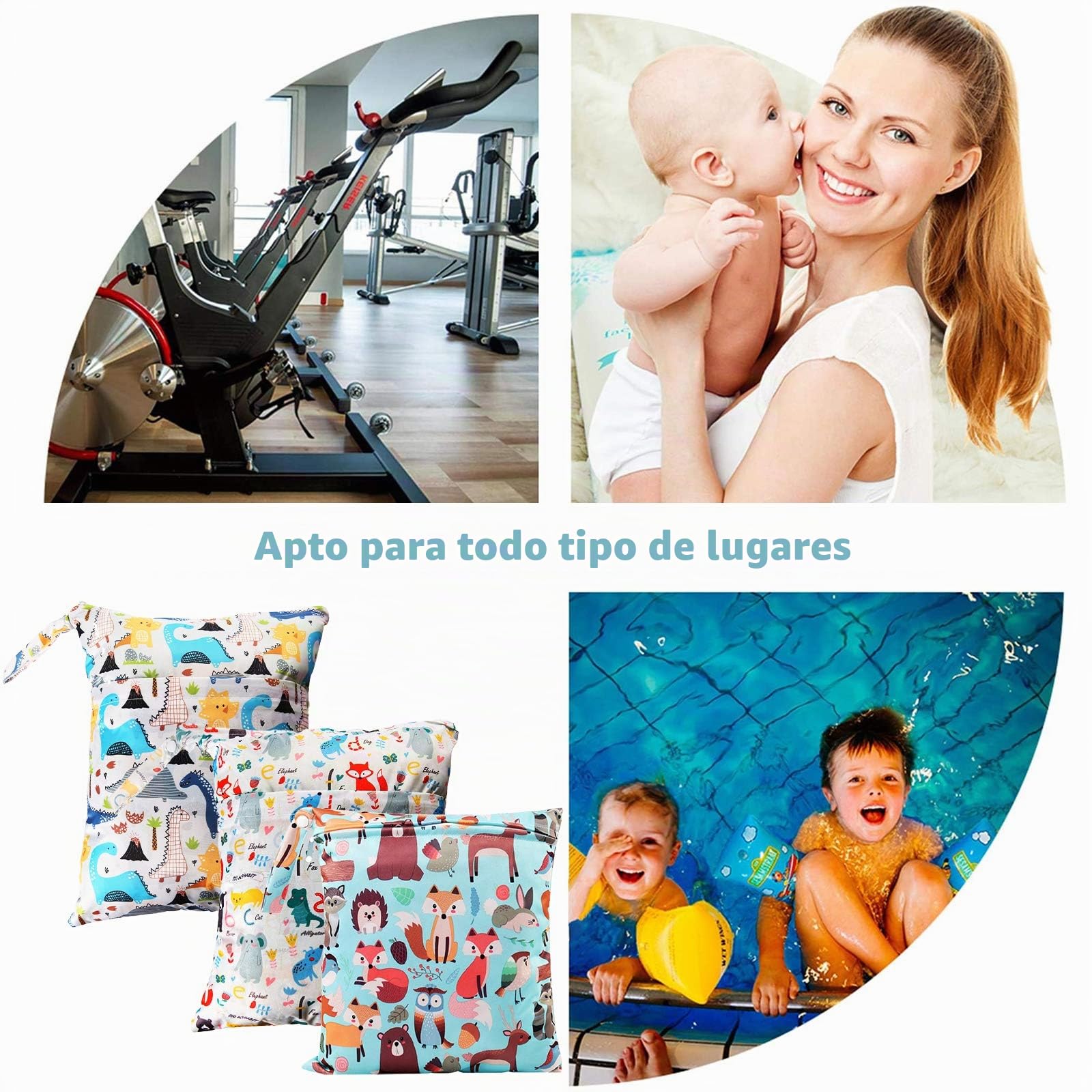 3PCS Bolsa de Pañales,Reutilizable Wetbag, Bebé Impermeabilizan Bolsa con Cremallera Impermeable para Mamá, Wetbag Portátil Organizador de Viaje, Playa, Gym