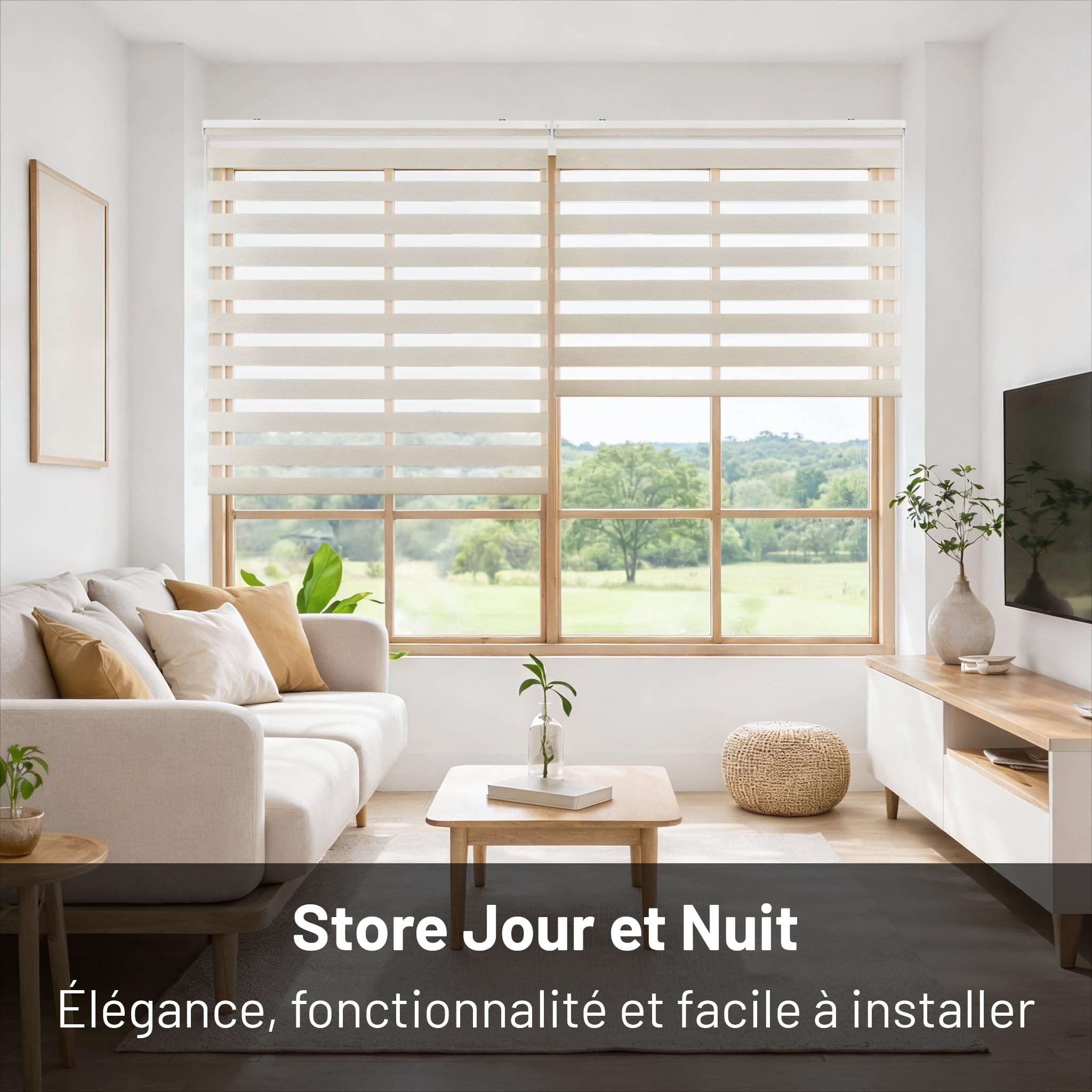 Store Jour Nuit Enrouleur pour fenêtres Tissu Double 120x250 cm Lin | Installation facile mur/plafond Largeur tissu 117,5 cm Stores enrouleurs intérieurs Qualité Premium Maison StoresDeco