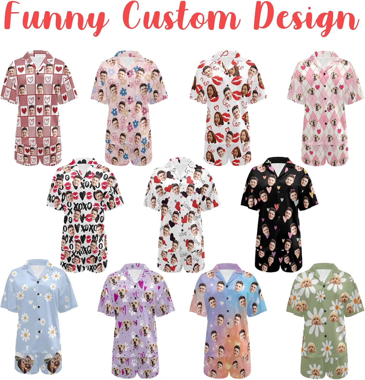 M YESCUSTOM Custom Pajamas With Faces - Personalized Pajama for Women W/Photos, Funny Faces Pjs Sleepwear Gifts for Her - Image 6