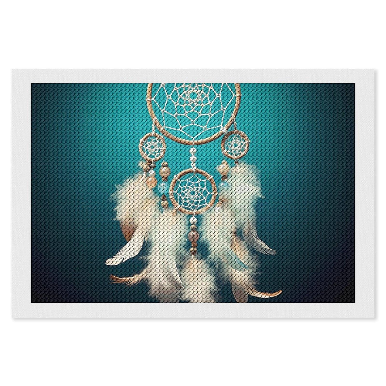 Diamond Painting Kits for Adults - DIY Diamond Art Kits for Beginners - Full 5D Paint Drill Diamond Dots Paintings- White Dream Catcher Feather Diamonds Pictures Gem Art And Craft Wall Decor 8"x12"
