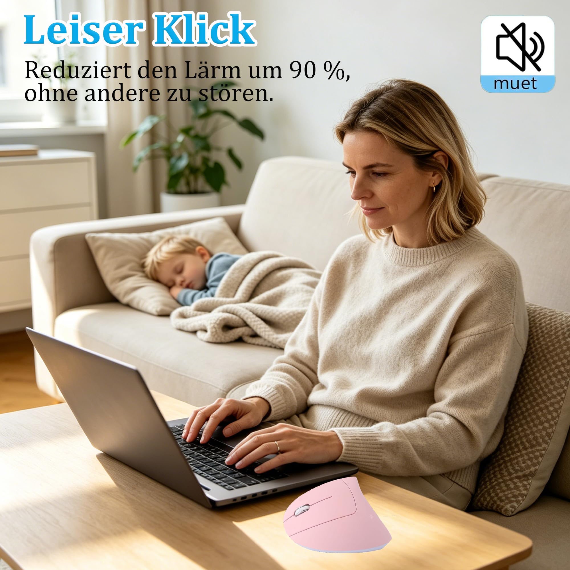 Mouse verticale ergonomico senza fili per mancini, 2,4 G, silenzioso, senza fili, 3 DPI regolabili, 6 pulsanti, per PC, laptop, notebook, computer, allevia il dolore al polso (rosa)