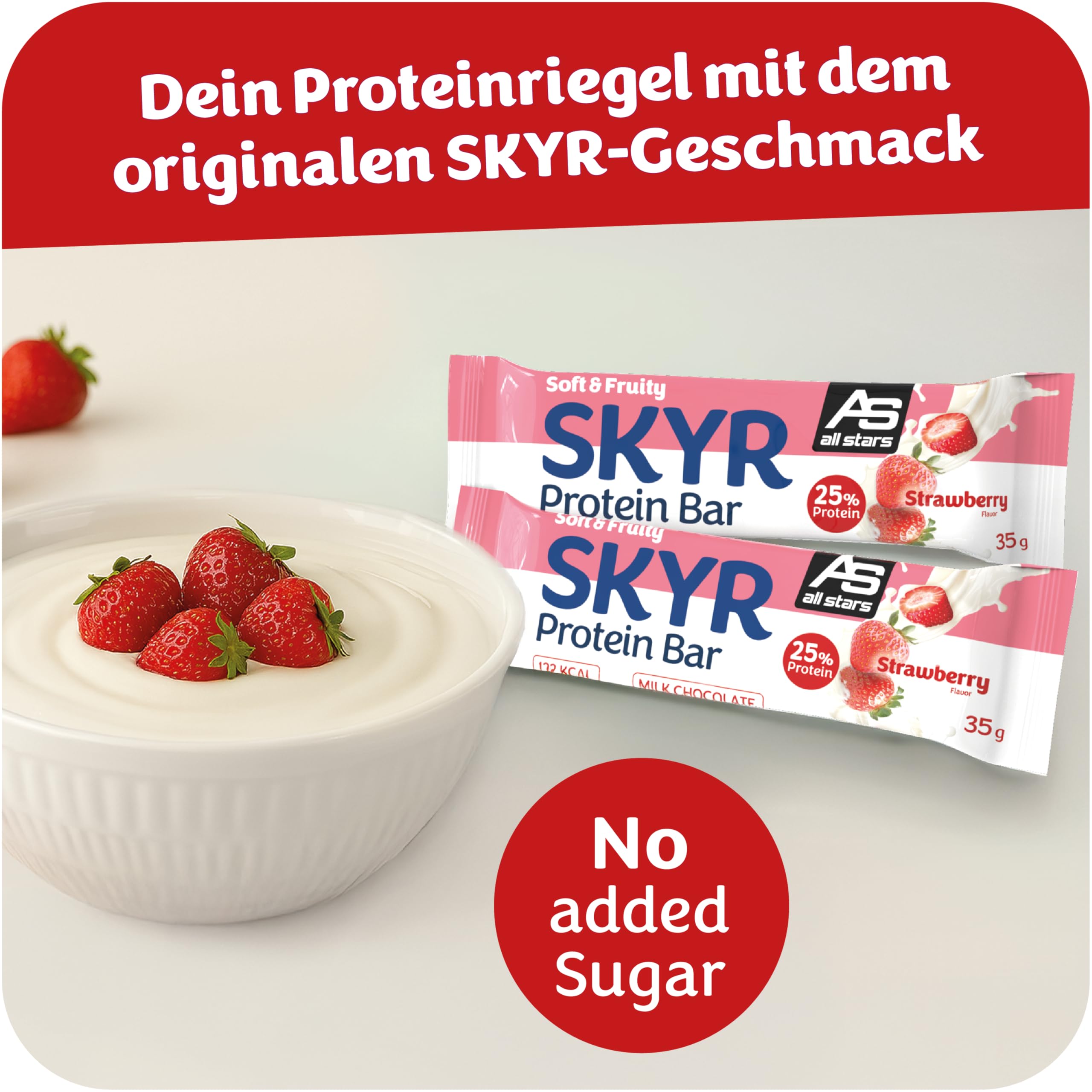 ALL STARS Skyr Proteinriegel Strawberry 24 x 35g - Protein Bars mit 25% Eiweiß, Mit Erdbeerstückchen & in Schokolade getaucht, Fett- und kalorienarme Snacks