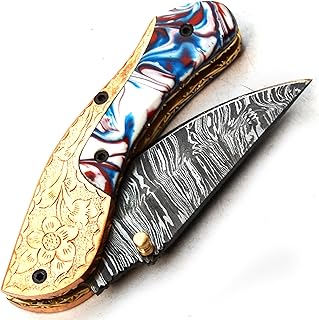 PAL 2000 HUNTING KNIVES FPK-9779 Folding Hunter Damascus Steel Pocket Knife with Sheath Handmade - PAL 2000 KNIVES