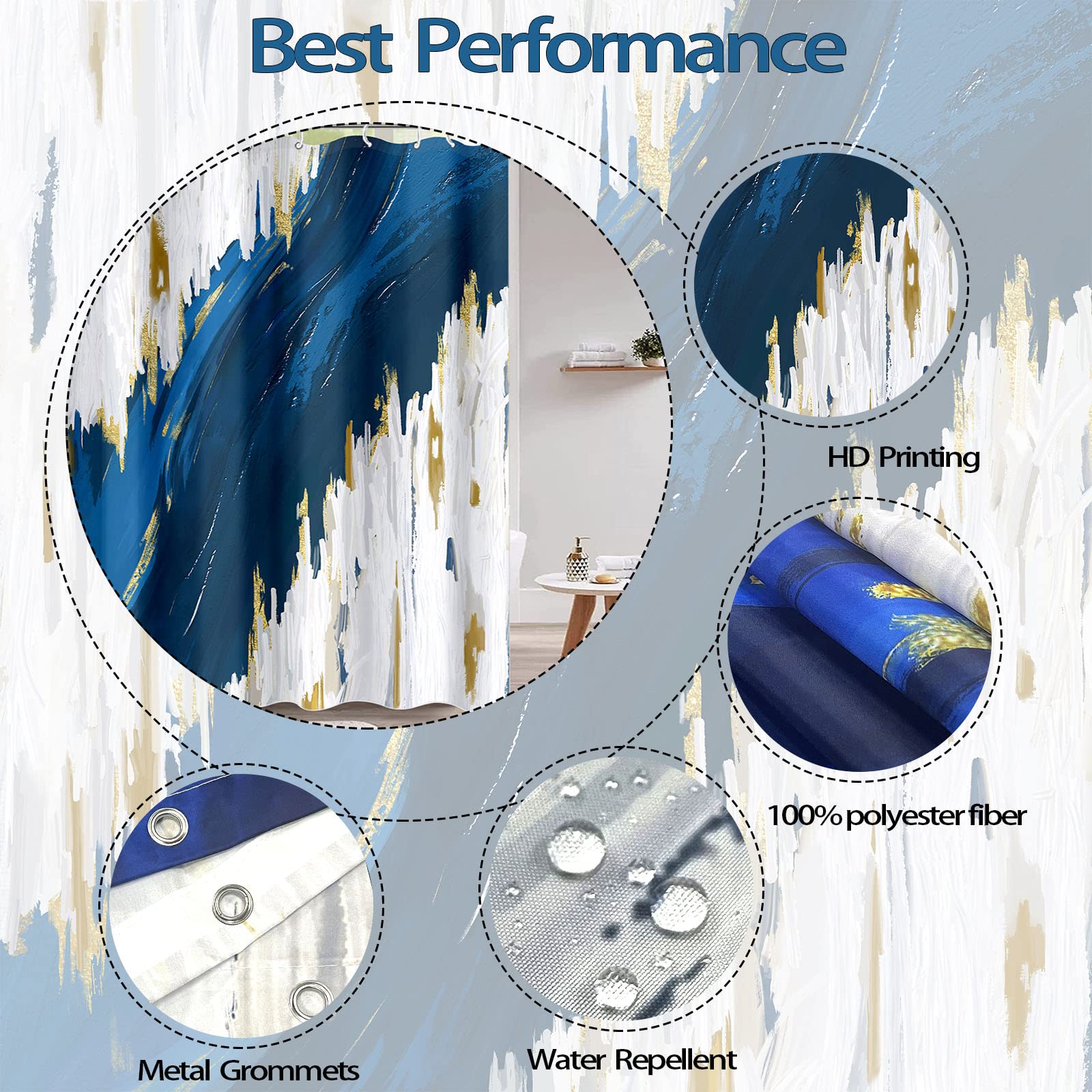 Tenda Da Doccia Doppio Strato Blu Navy Con Finestra Trasparente | Set Con Fodera Interna E Magnetini | Decorazione Bagno Artistica - 2
