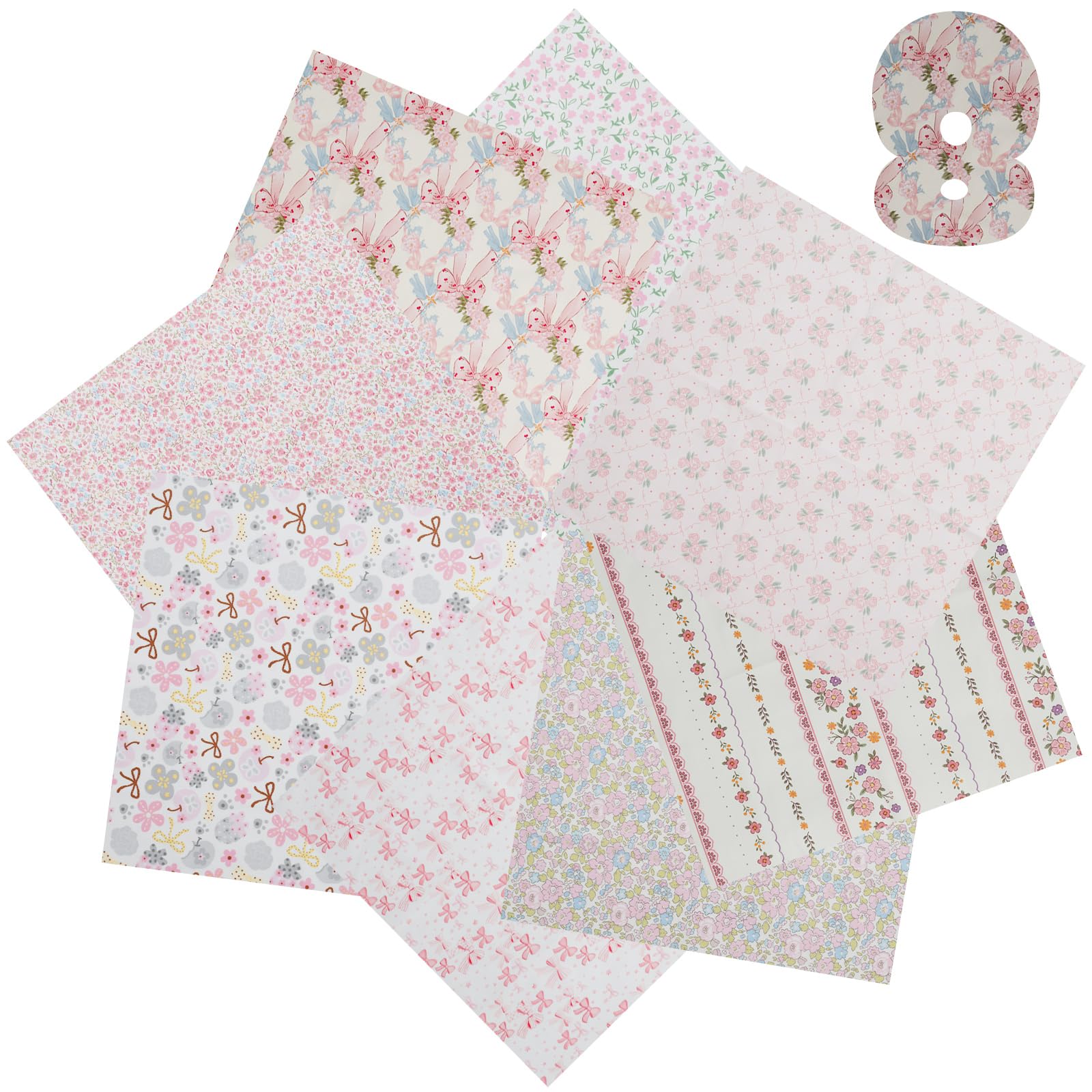 8Pcs Fat Quarters Fabric Bundles, 50x50cm Precut Cotton Quilting Fabric Sheet for Quilting Projects,Soft Natural Material for Sewing, DIY Crafts, Patchwork, Home Decor ﻿(Crushed Flower)