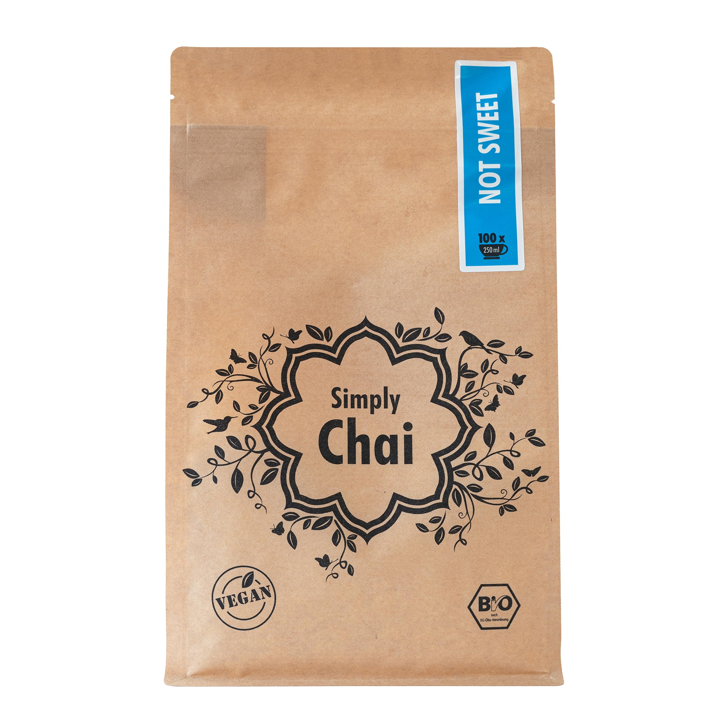 Simply Chai Bio & Vegan Not Sweet Chai Latte - 500g | Ungesüßter indischer Gewürztee, ohne Zuckerzusatz, instant Chai Tee, kleines Ritual für gemütliche Momente