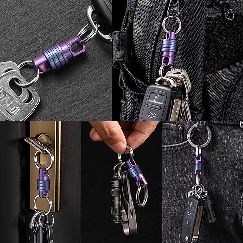 Miniatura 5 de TISUR Llavero giratorio de titanio de liberación rápida, llavero desmontable para llaves de automóvil