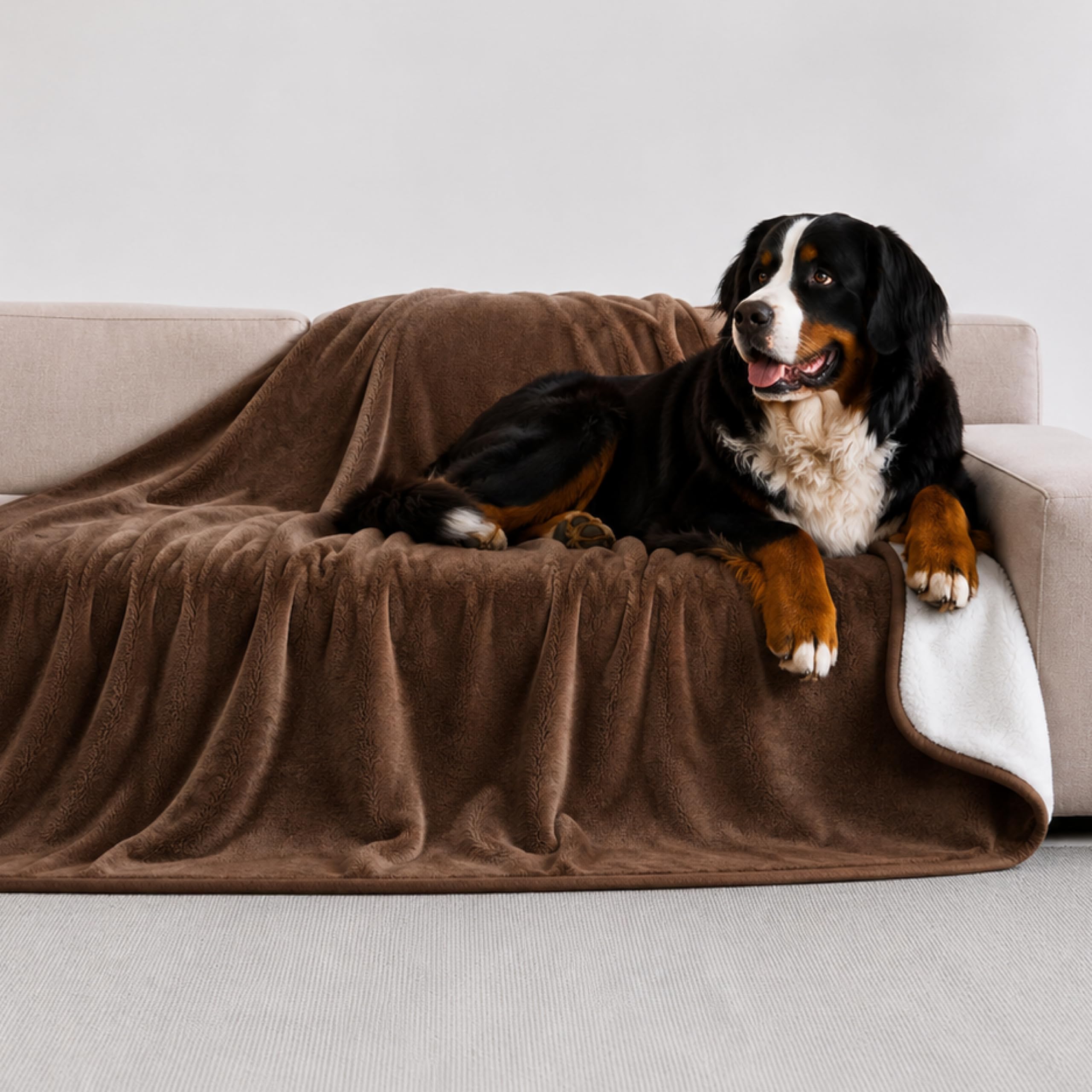 Twinzen Manta Impermeable Perro 127x152 cm - Manta Borreguito Sherpa | Marrón · Reversible · Lavable · Para Sofá y Cama · Protege Muebles · Perros y Gatos OEKO-TEX STANDARD 100