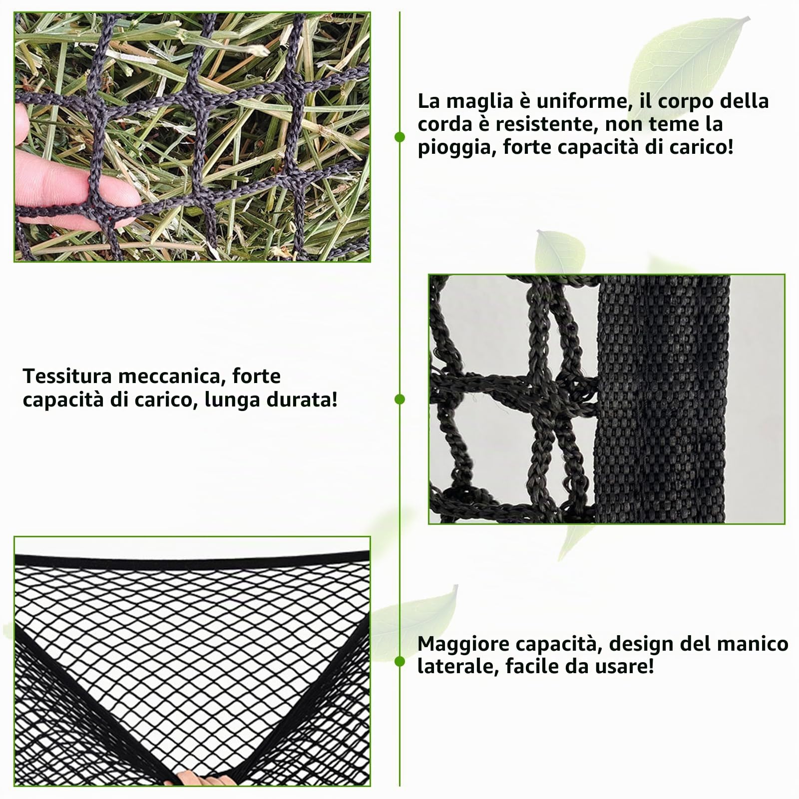 GAOUTO Rete da fieno per cavalli: 120 x 90 cm, rete da fieno, rete da fieno, dimensioni 3 x 3 cm, rete di alimentazione per fieno da 8,5 kg, borsa di oggi, Heusack può essere esteso per cavalli