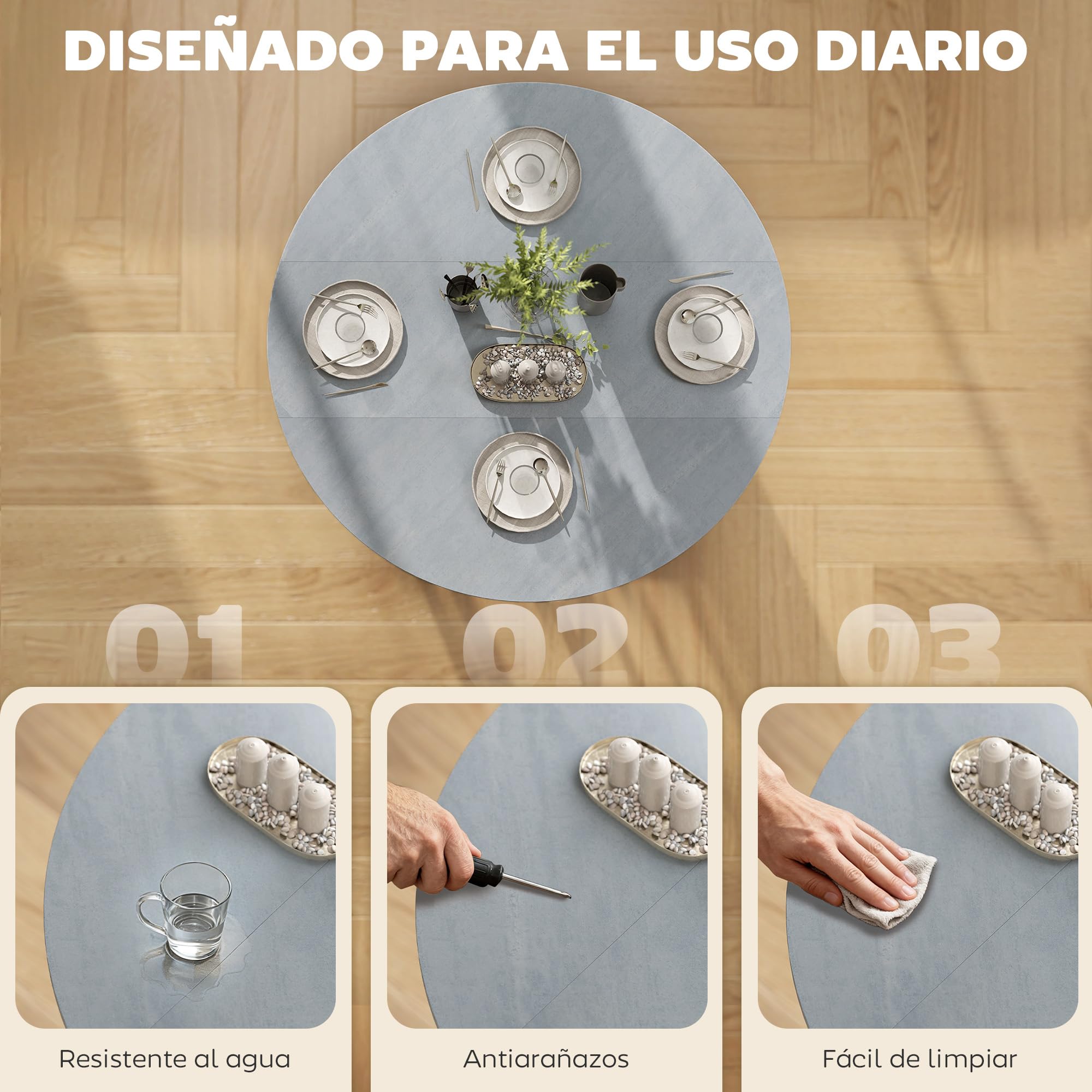 HOMCOM Mesa Plegable de Comedor con Ruedas 100x100x75 cm Gris Cemento | 2-4 Personas, Mesa de Cocina Plegable, Alas Abatibles, Estante Abierto, Salón