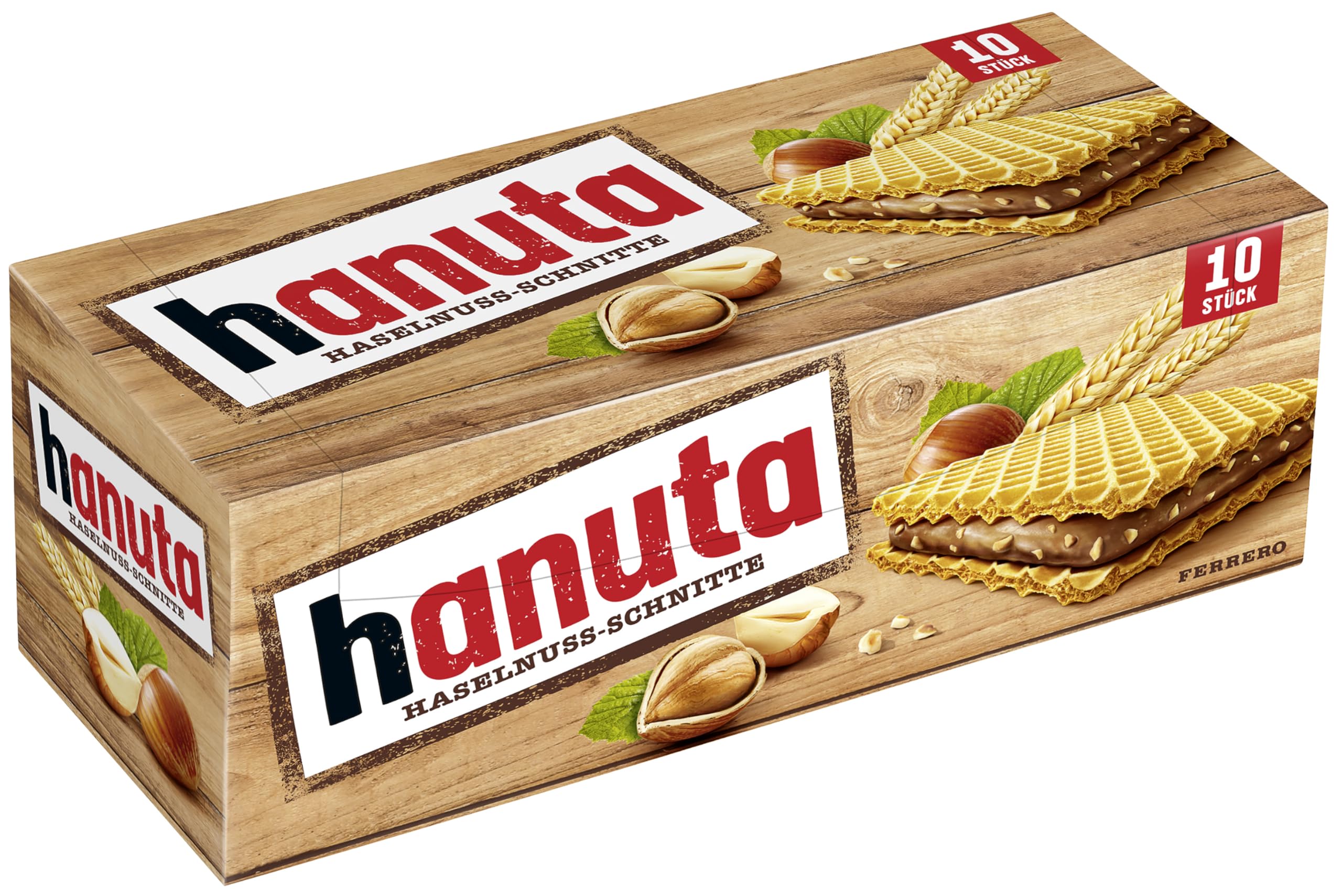 Hanuta Haselnuss-Schnitten – knusprige Waffeln mit zarter Haselnusscreme – Snack für zwischendurch zum Teilen und Genießen – 1 Großpackung 10 Stück (220 g)