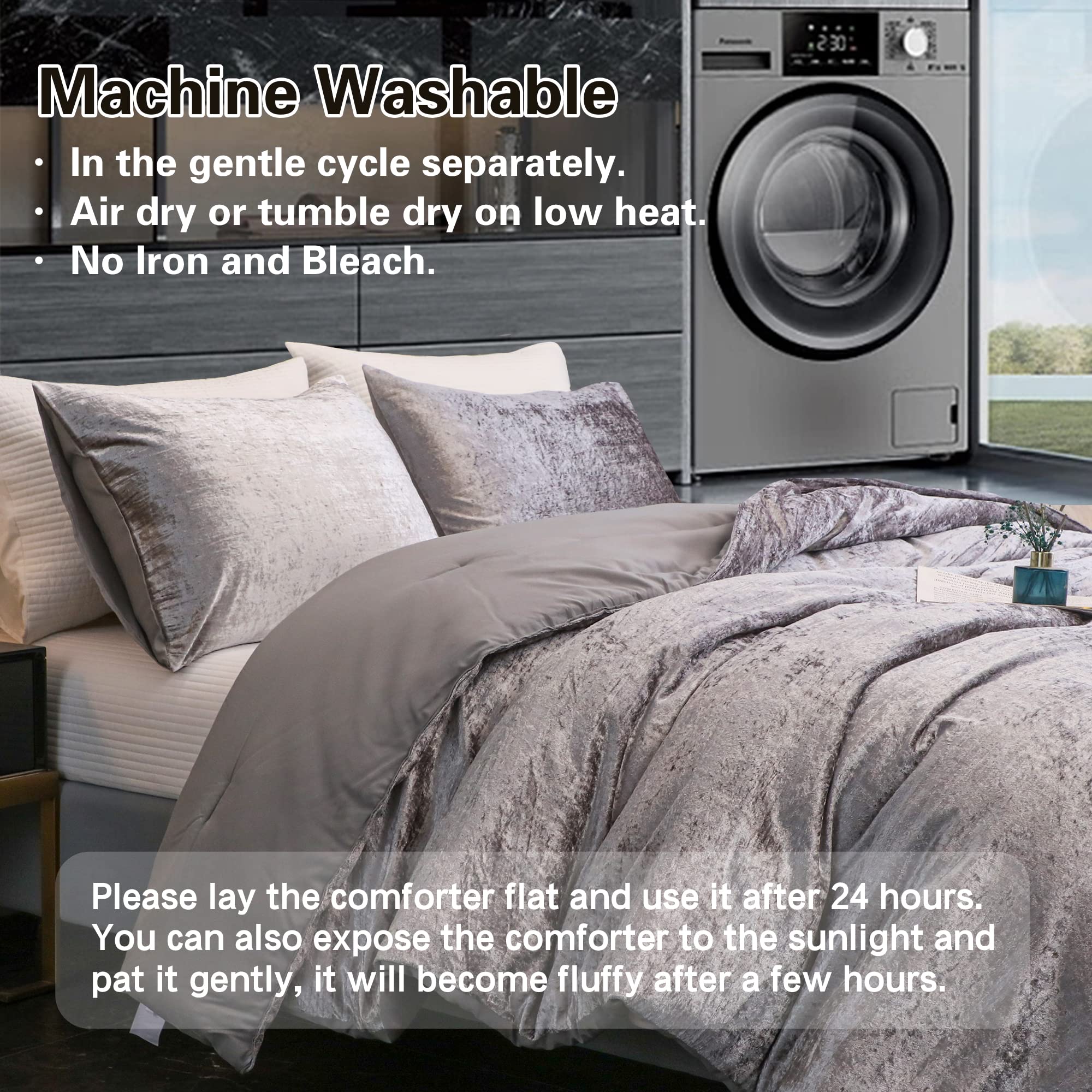 YOZEN Silver Queen Korean Velvet Comforter Set (90x90 inch), 3 Pieces Luxury Textured Soft Comforter with 2 Pillowcases, Lightweight Microfiber Down Alternative Bedding Set for All Season