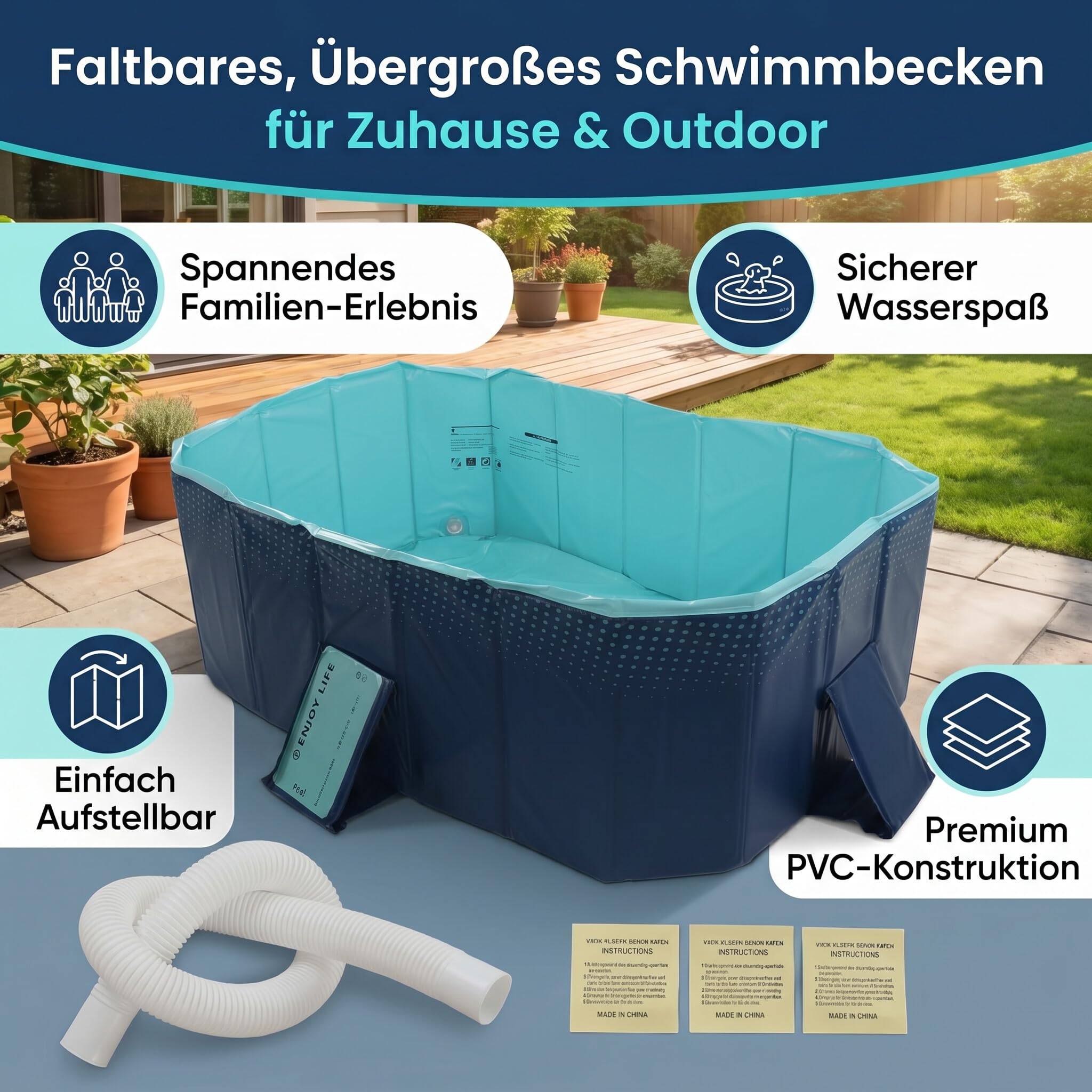 HEEPDD Faltbarer Pool, Premium-PVC, übergroßer Kinderpool, Einfacher Aufbau, 1,6 M für den Heimgebrauch Im Freien (1,6 m/63 Zoll)