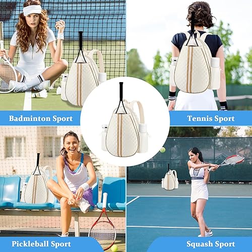 Miniatura 3 de Bolsas de tenis para mujer, acolchadas, grandes, mochila cruzada con capacidad para 2 raquetas, resistente al agua, bolsa de pickleball de un hombro