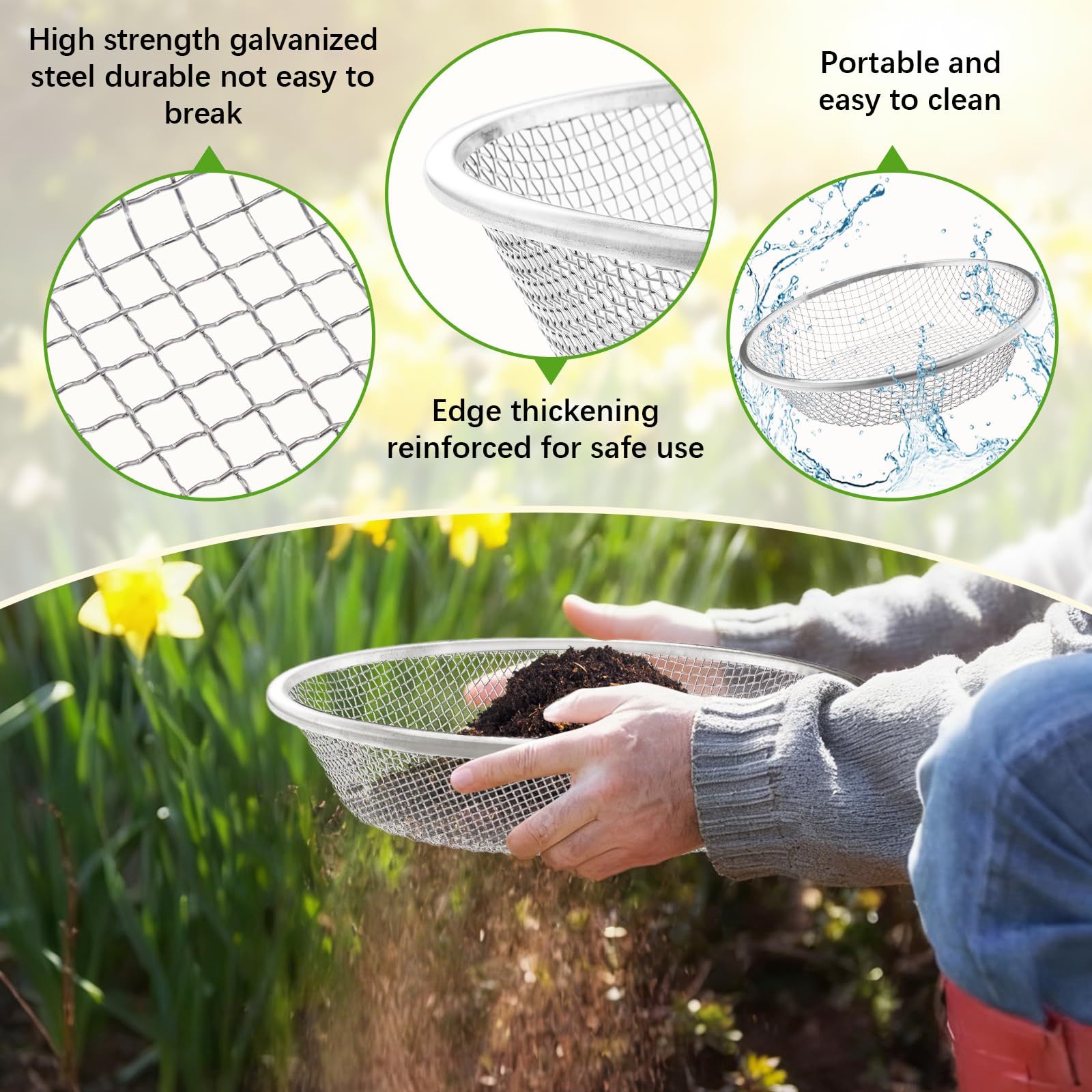 Doodlream6 Stück Garten ERD Sieb Set Verzinkt30 cm Durchmesser Für5 Gallonen Eimer6 Maschenweiten2/4/5/7/8/10 mm Schwere Siebe Für Kompost Erde Steine Sand Und Blumenerde