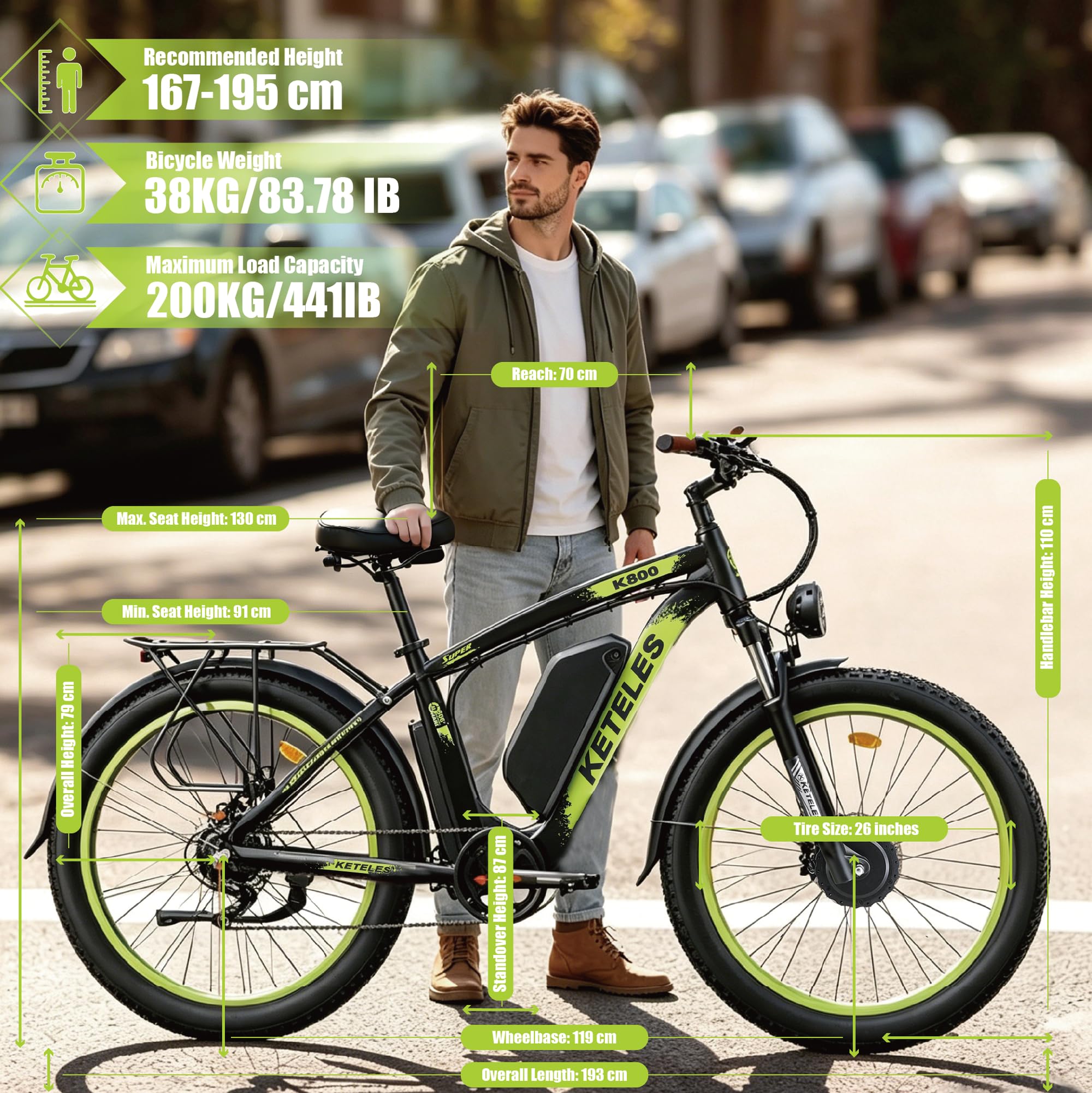 E Bike, 48V 23Ah Akku Elektrofahrrad Ebike mit Telefonhalter, E Fatbike mit 26"x4.0" Fat Tire, 250W E-Bike 120KM Range 21-Gang-Getriebe Hydraulische Scheibenbremsen