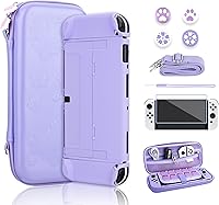 Vista 8 de RHOTALL Cute Sakura Carrying Case Set for Nintendo Switch OLED,Pink Flower Accessories Bundle for Switch OLED with Hard Case, Screen Protector, 4