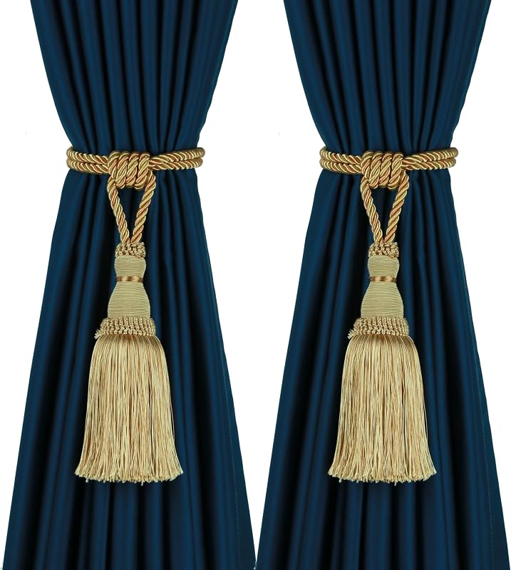 BEL AVENIR 2 Pack Curtain Tiebacks Tassel Drapery Tie-Backs Rope Holdbacks