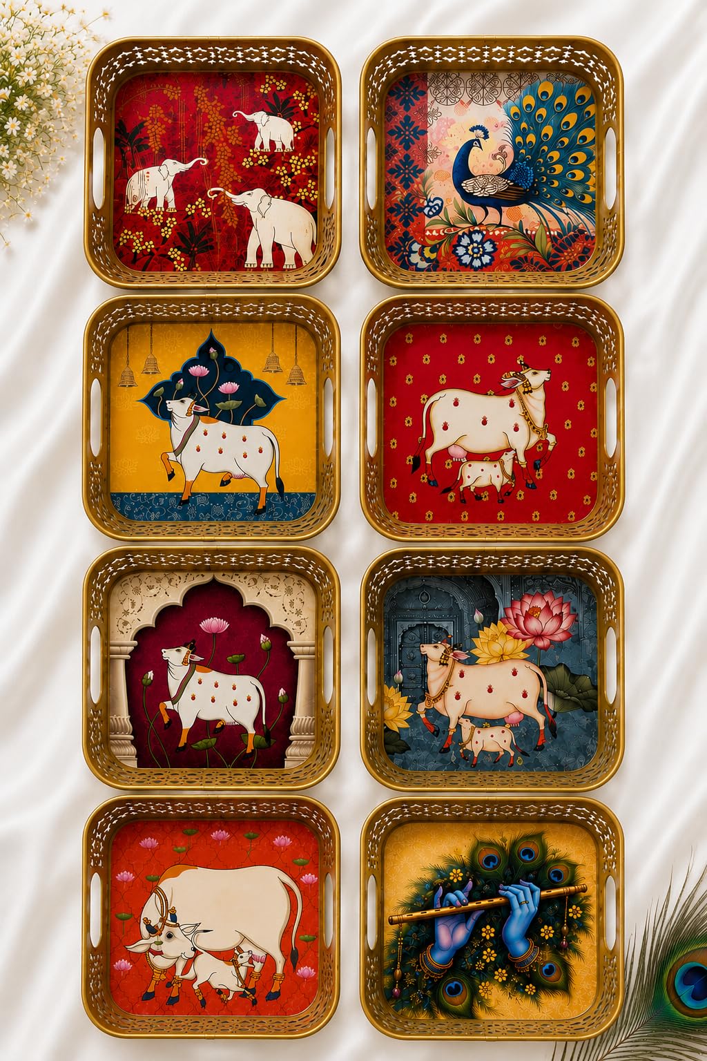 DESIGN MAGNIFIQUE Pichwai Tray Wedding Return Gift Set Diwali puja (Multi Color, 6 inch)-image-31