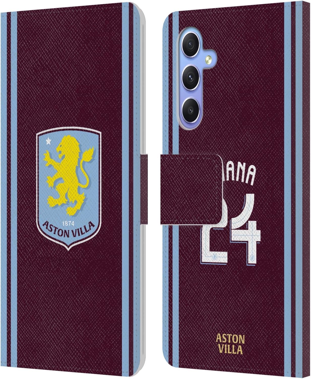 Head Case Designs Officially Licensed Aston Villa Football Club Amadou Onana 2024/25 Crest Player Kit Leather Book Wallet Case Cover Compatible with Samsung Galaxy A34 5G