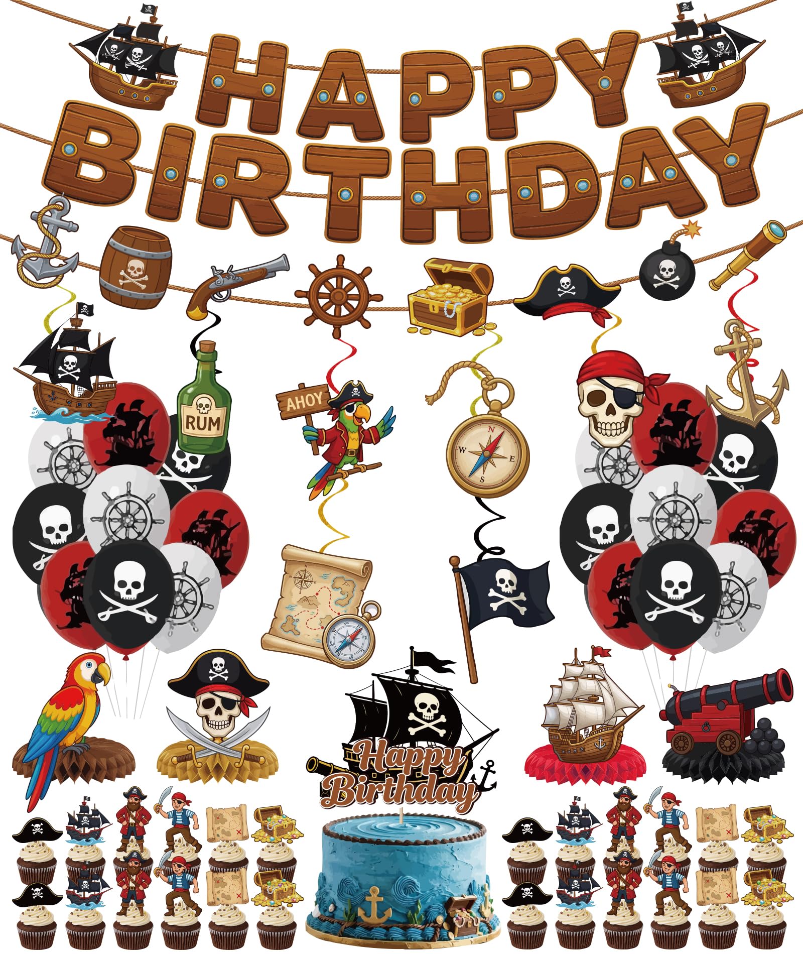 Photo 1 of ZestBash Pirate Happy Birthday Party Decorations - 66Pcs Set