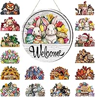 Yousoontic 17-Pc 12 Inch Magnetic Interchangeable Welcome Door Sign - Rustic Seasonal Front Door Decor for Easter, Valentine's, Holidays & More
