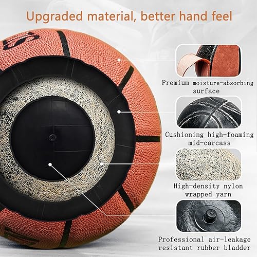 Miniatura 5 de Baloncesto oficial tamaño 7, cuero compuesto con agarre que absorbe la humedad, listo para interiores y exteriores