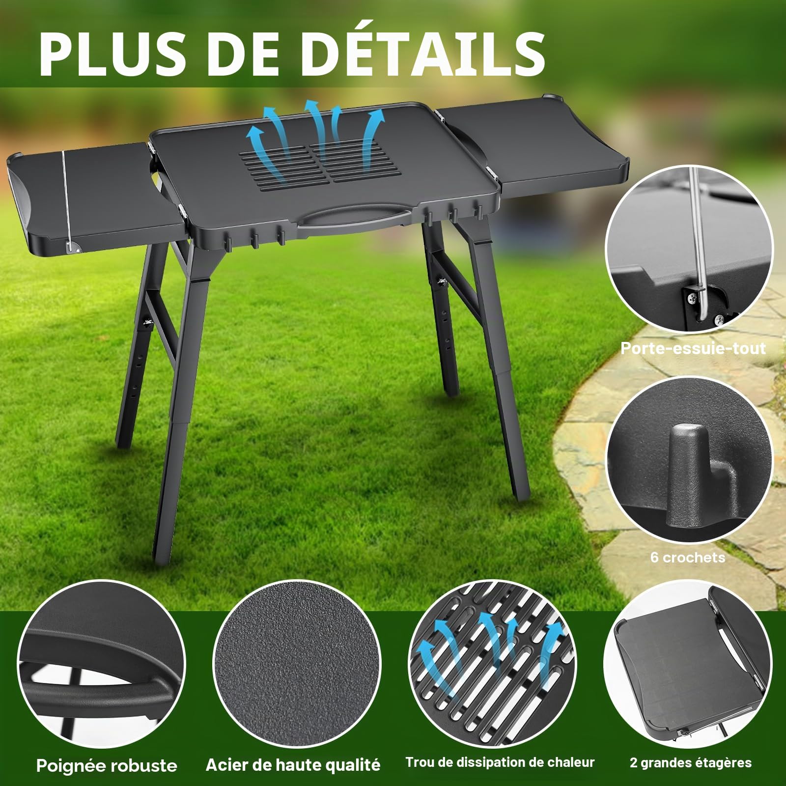 GFTIME Chariot de barbecue portable universel pour Enders Urban, Weber Q100 Q200 Q300 Series, Ninja Woodfire Grill, Burnhard Wayne, support de barbecue universel, pliable pour l'extérieur