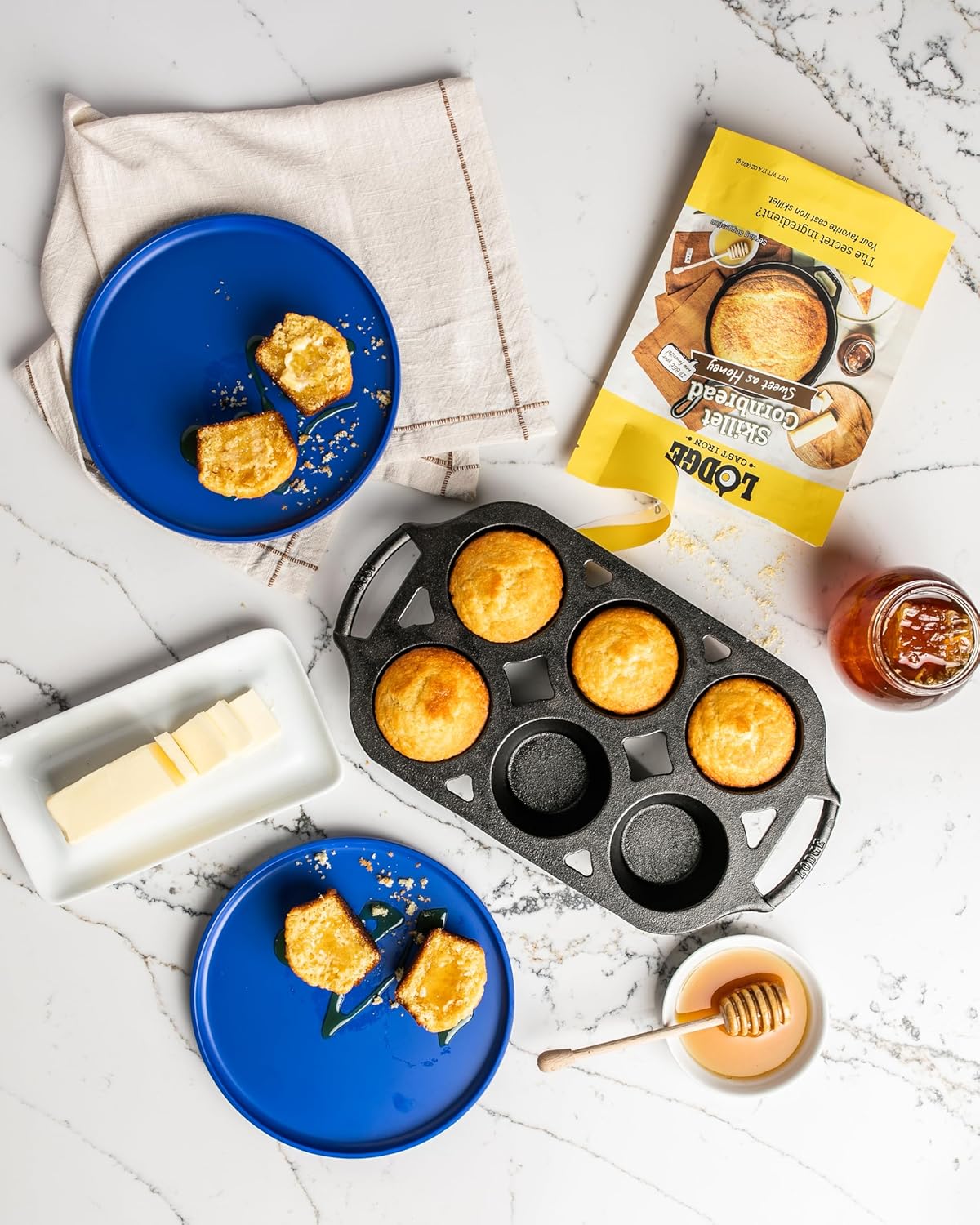Lodge Cast Iron Skillet Cornbread - Easy to Bake 17.4 oz (4 Pack) - Sweet As Honey