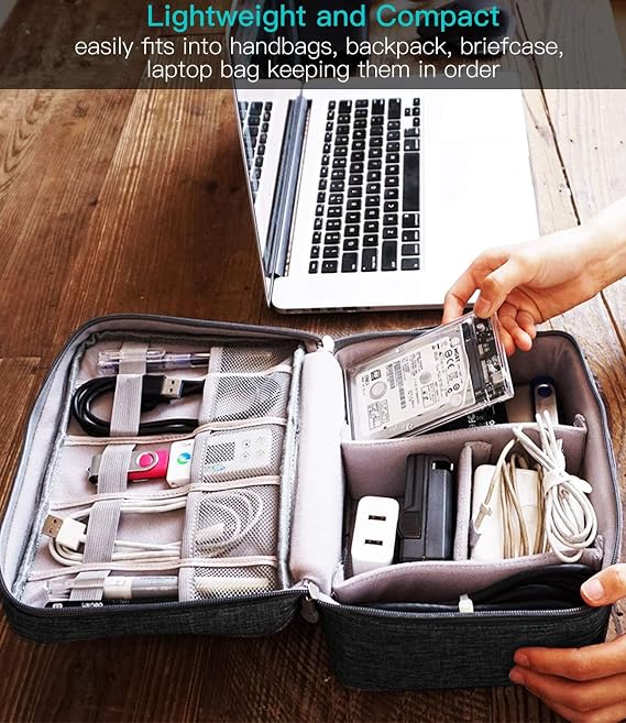 HCFGS Electronic Bag - Electronic Accessories Organiser - Universal Travel Cable Organiser Bag (Black)