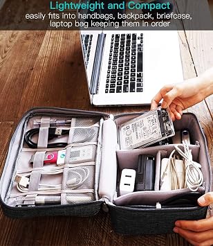 HCFGS Electronic Bag - Electronic Accessories Organiser - Universal Travel Cable Organiser Bag (Black)