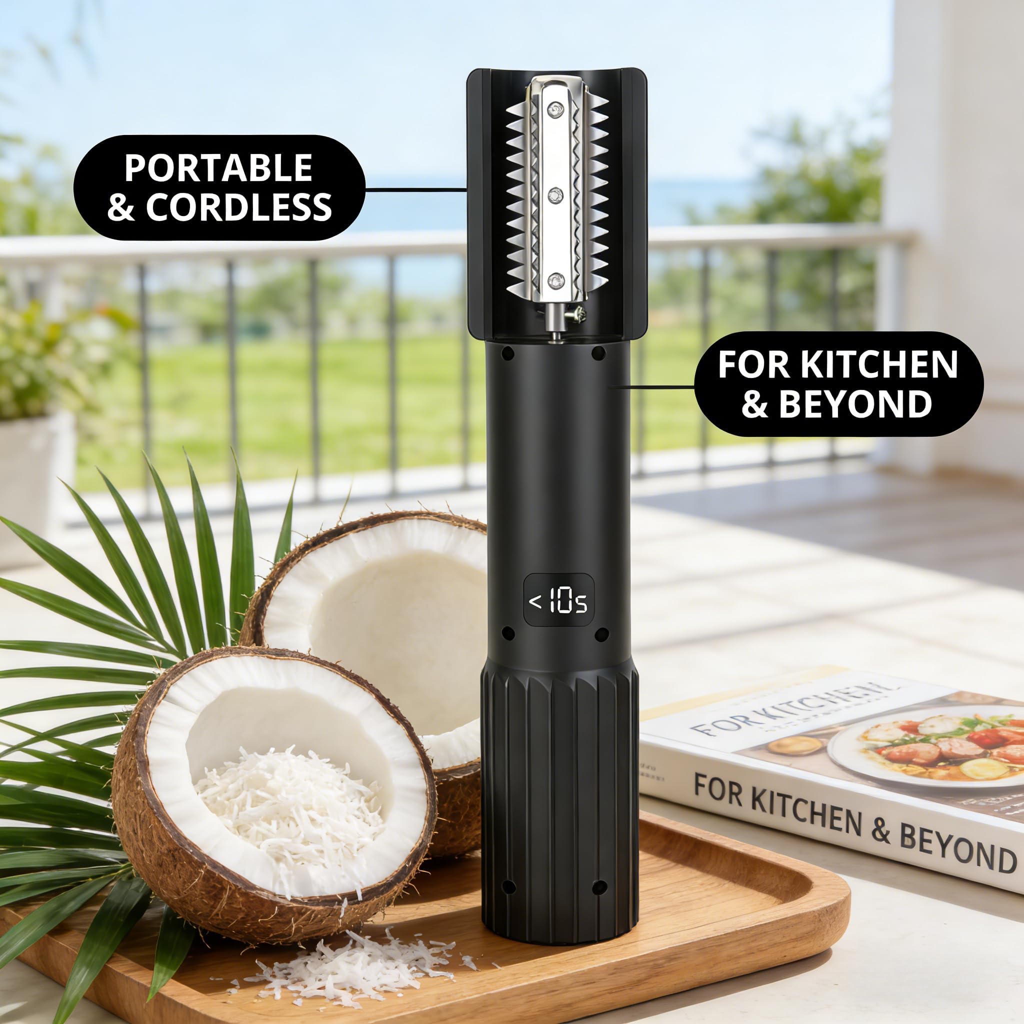 Grattugia elettrica per Cocco, grattugia per Cocco Portatile Senza Fili con antispruzzo, Motore da 125 W 7000 Giri/min, Lame in Acciaio Inossidabile, per Dessert al Latte di Cocco e rimoz Black+White