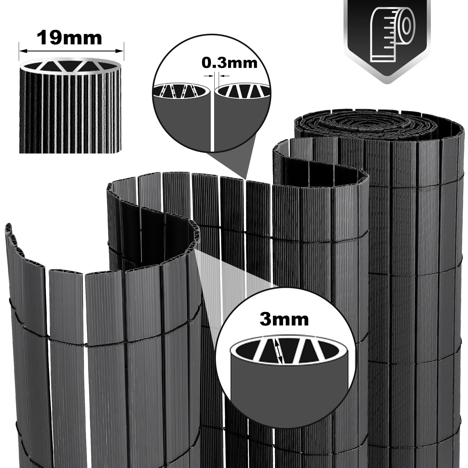 Sichtschutzmatte, PVC Sichtschutzzaun, 4-Gewicht-Verstärkung, 0.9 x 8M Sichtschutz für Zaun Balkon, Gartenzaun mit Kabelbindern, Windschutz UV-beständig, für Balkon Garten Terrasse, Anthrazit