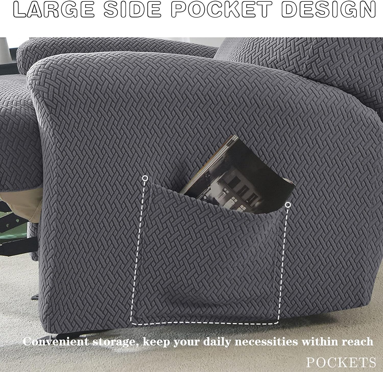 Twill Stretch Recliner Cover, Furniture Cover 4-Piece Recliner Chair Cover with Side Pocket Recliner SlipCovers Soft with Elastic Bottom for Living Room Pet-green-1seat