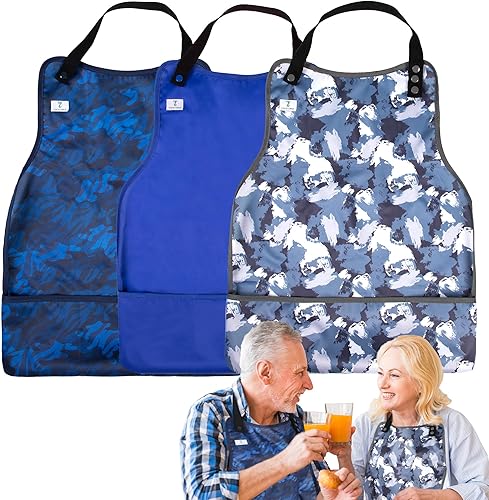 Miniatura 17 de Paquete de 3 baberos para adultos con atrapador de migas, baberos para comer, protectores de ropa para adultos, impermeables, lavables, babero de